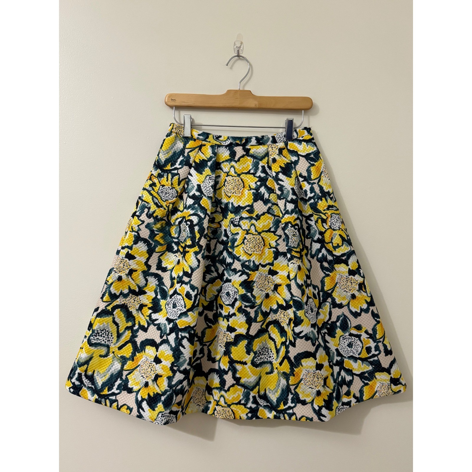Yellow Floral Jacquard Skater Skirt Womens 6 Cottagecore Fit Flare Spring Retro
