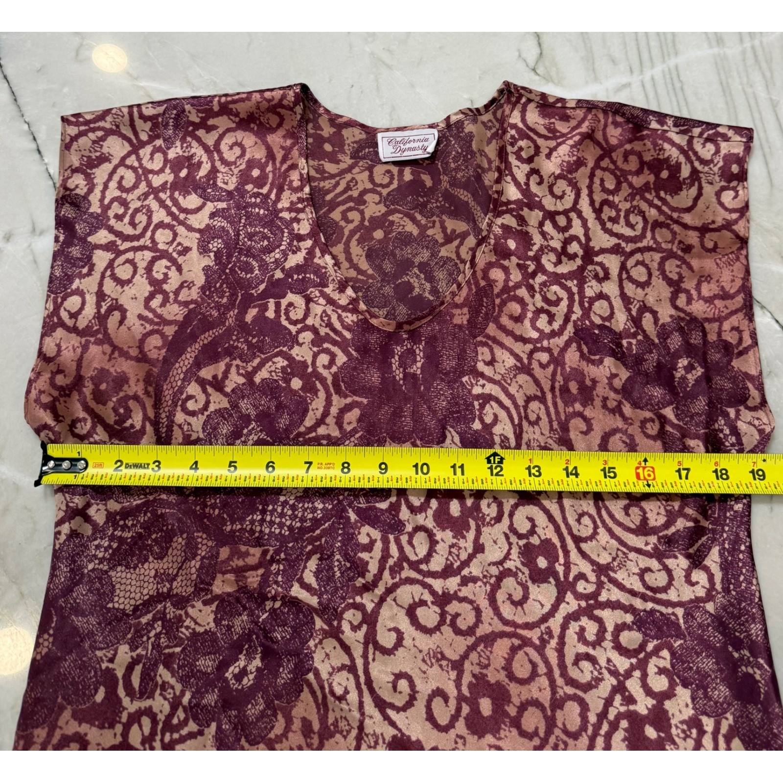 California Dynasty Vintage Mauve Floral Satin Nightgown V-Neck Chemise Sleepwear