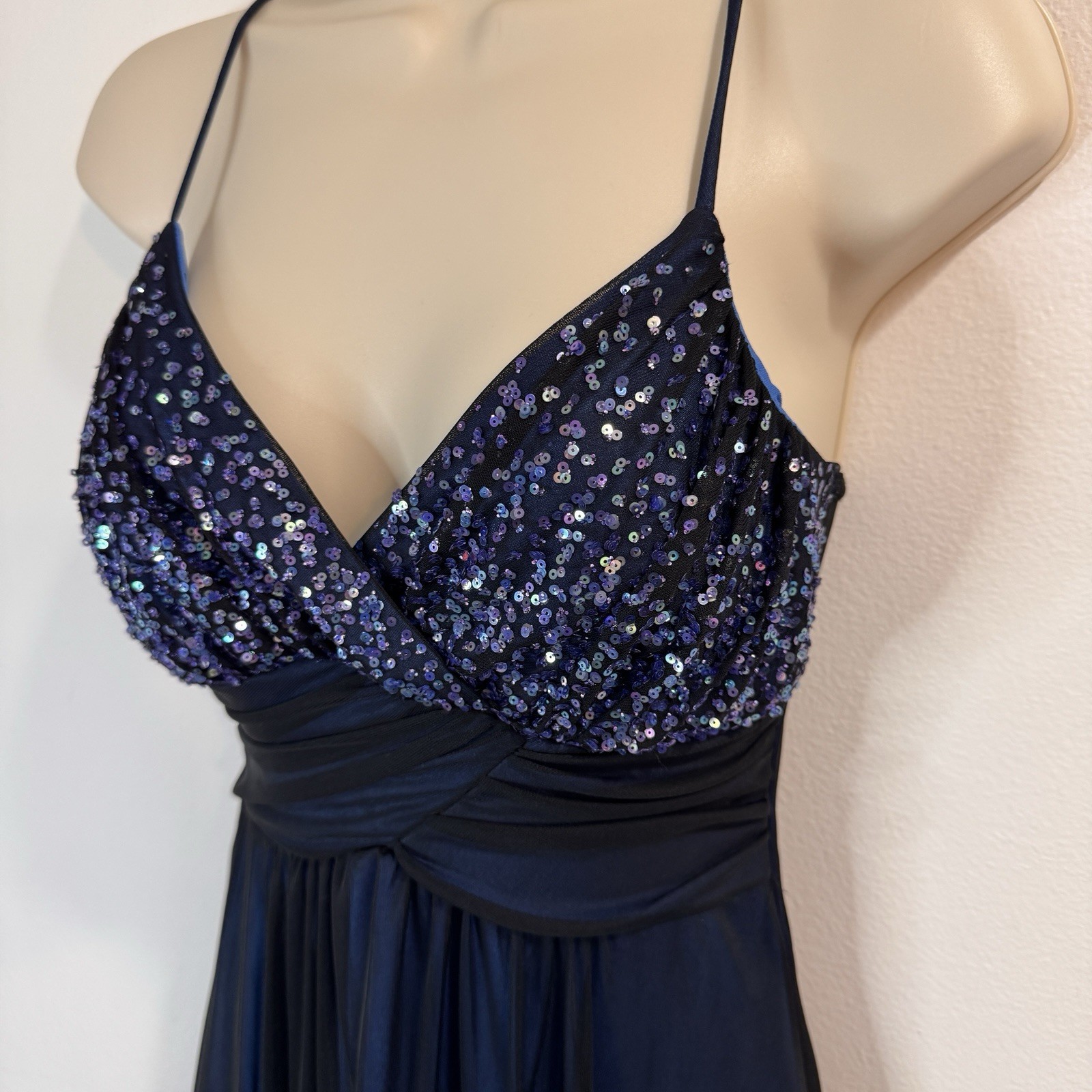 Vtg 90s Y2K City Studio Dress M Formal Sequin Fairy Whimsigoth Black Blue Empire