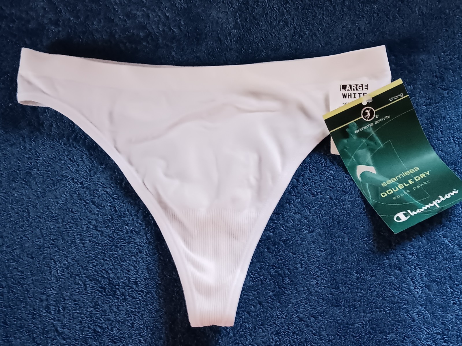 2003 VTG CHAMPION Double Dry SEAMLESS SPORT Panty L THONG 4613 NWT White Undi