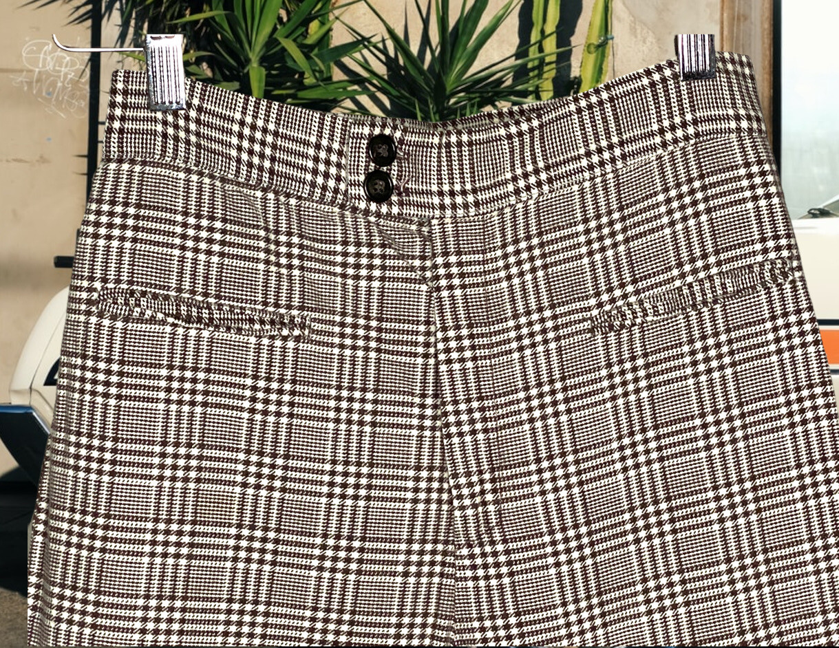 Happy Legs Authentic 70s Brown Plaid Bellbottom Pants Hippie , Bell Bottoms
