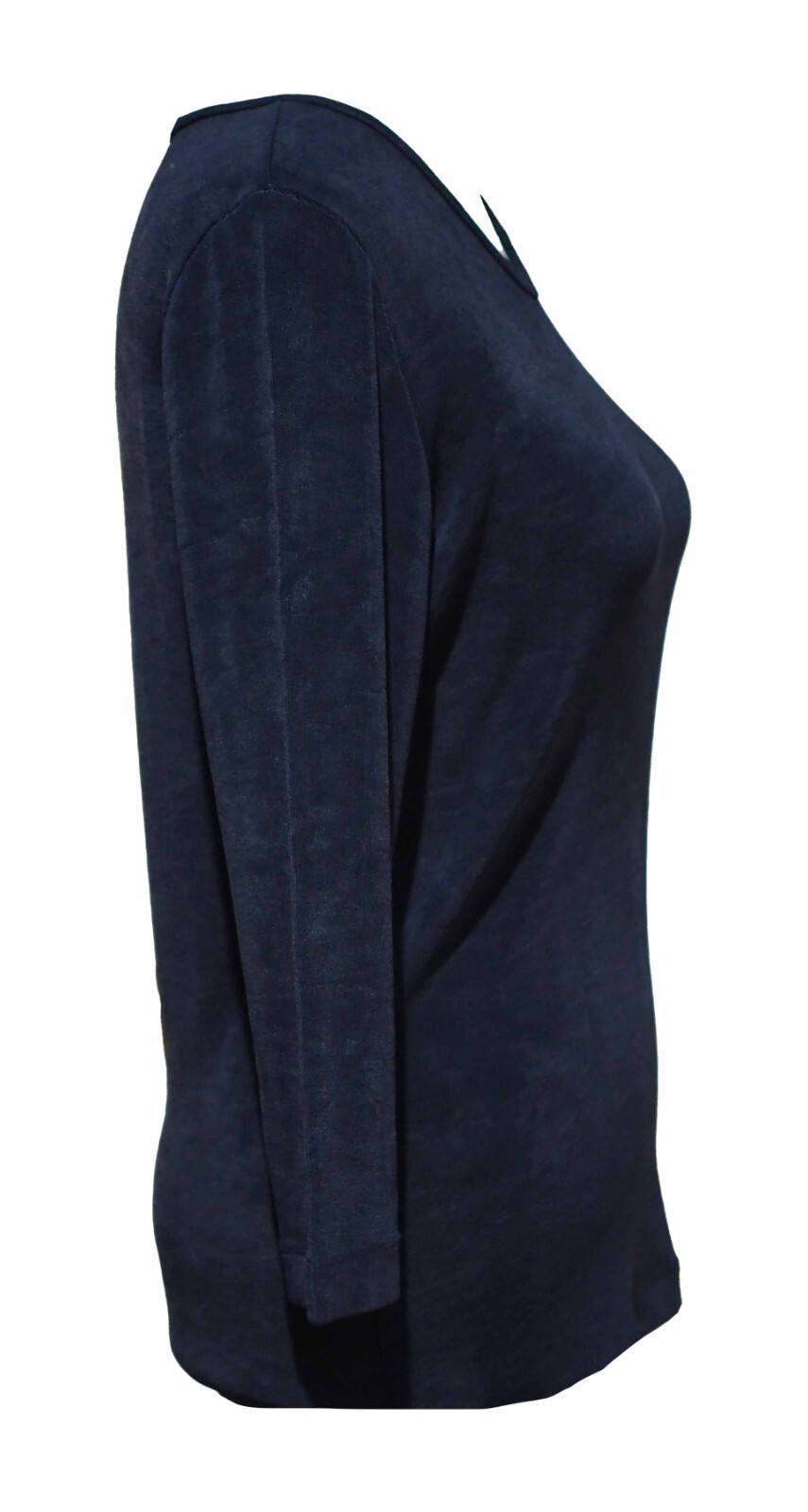 Vintage 90s BCBG Paris L Top Navy Blue 3/4 Sleeve Acetate Stretch Slinky Sheen