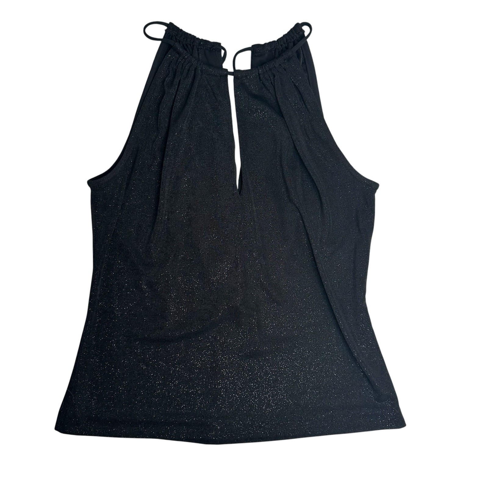 VTG 90s Y2K Alex Evenings Black Sparkle Metallic Halter Neck Top Size 8 Made USA