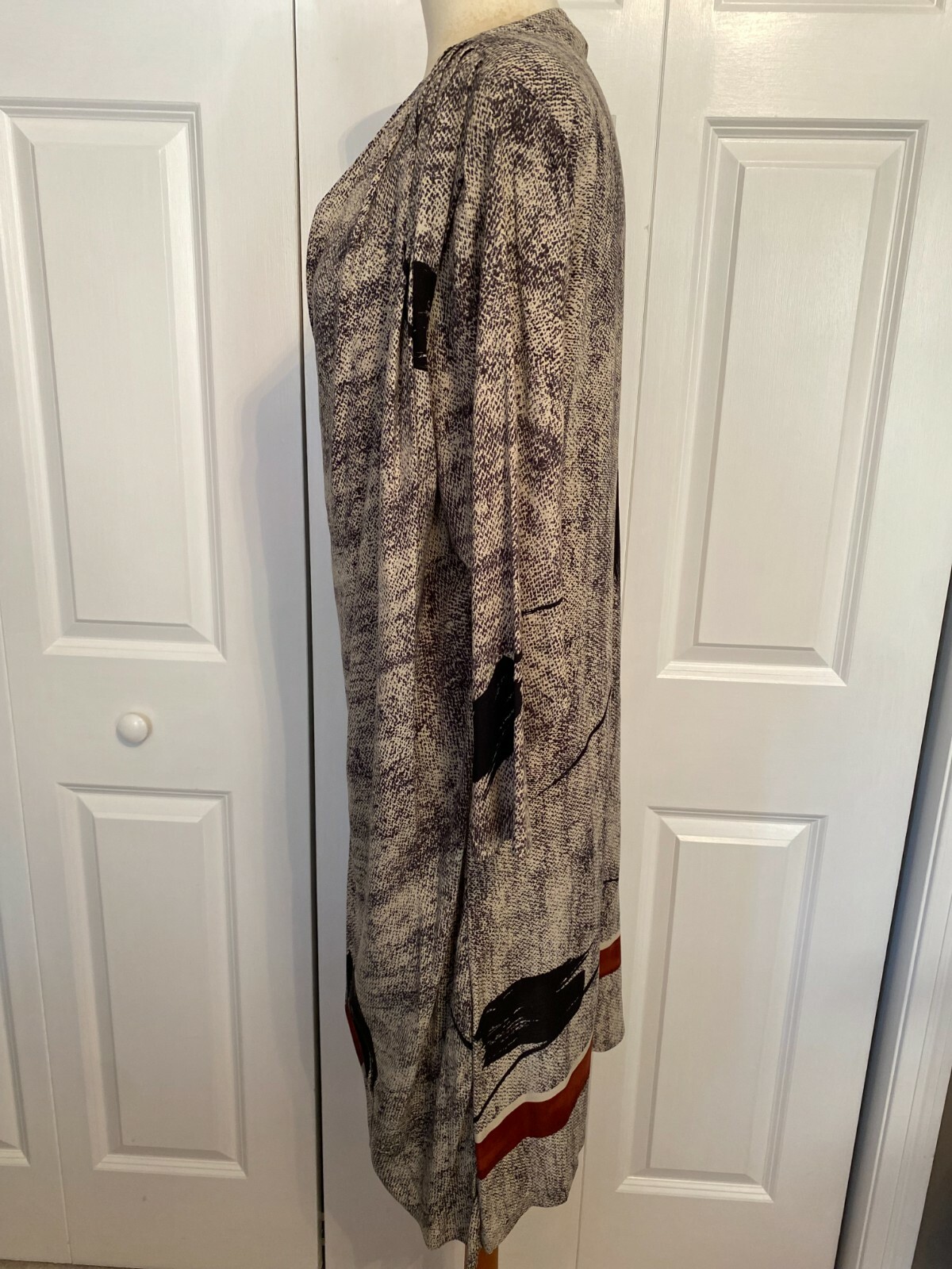 St. Barts vtg 1980s graphic gray black red long-sleeved dress Jr Sz 7-8 washable