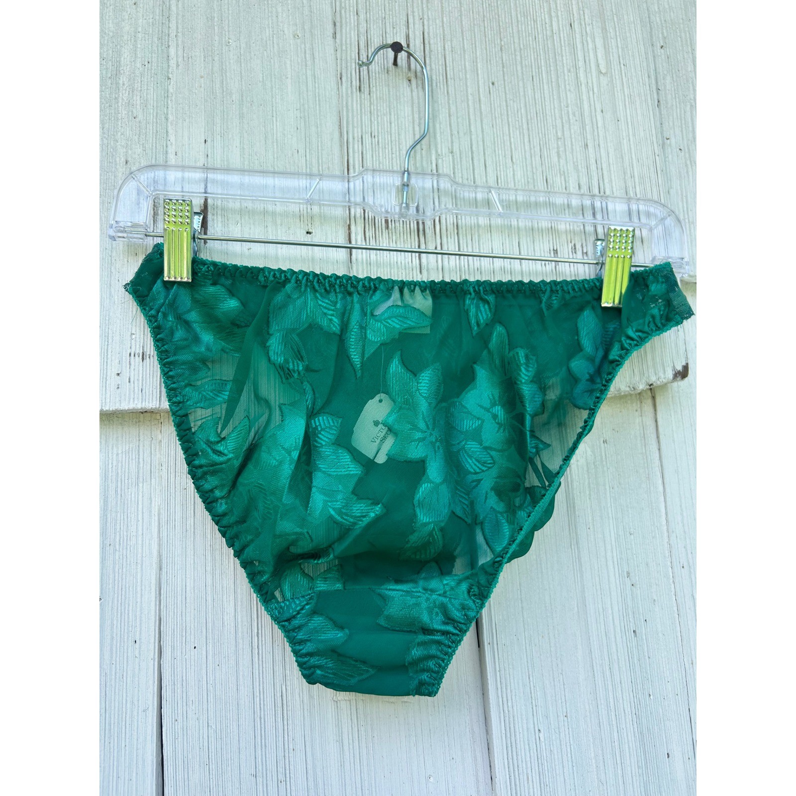 Victoria’s Secret Vintage Gold Label Emerald Green Floral Lace Panty Size M 6