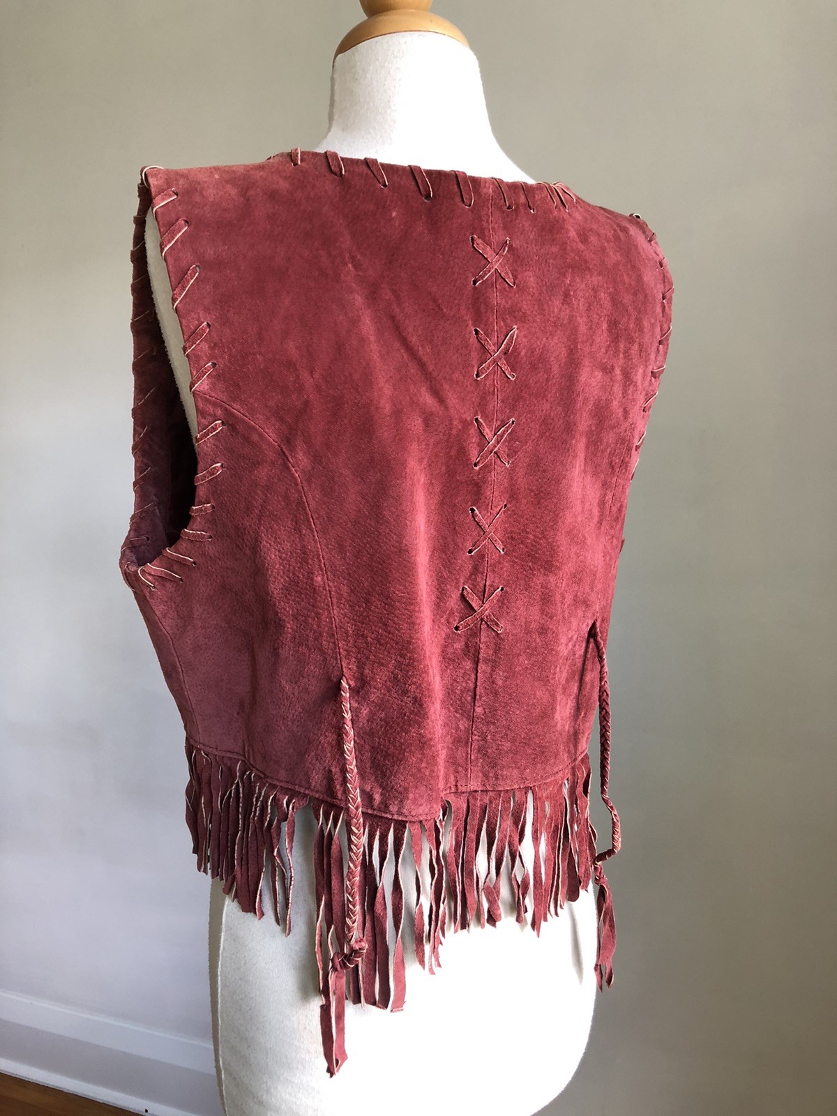 STUNNING VTG DON’T STOP Classics Maroon Suede Leather Fringe Vest SZ L