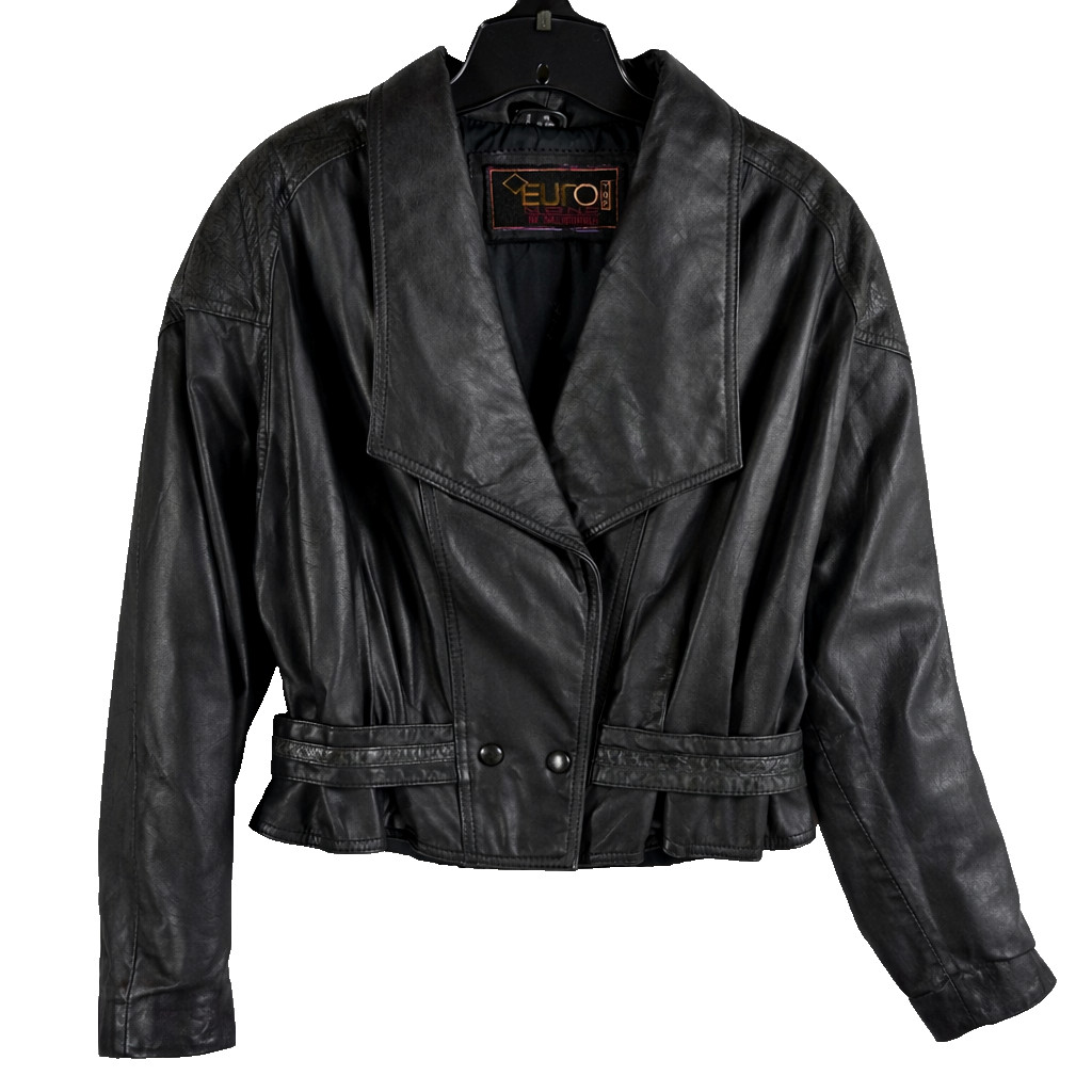 Vintage Black Genuine Leather Jacket Women Size M Soft Supple EURO of California