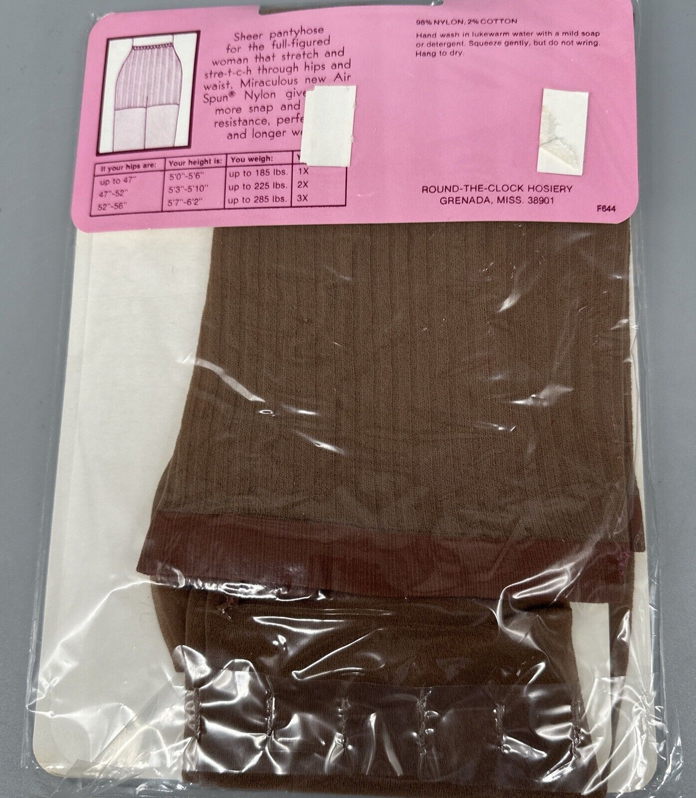 Round The Clock Vintage Pantyhose Room At The Top Size 2X Cocoa Creme