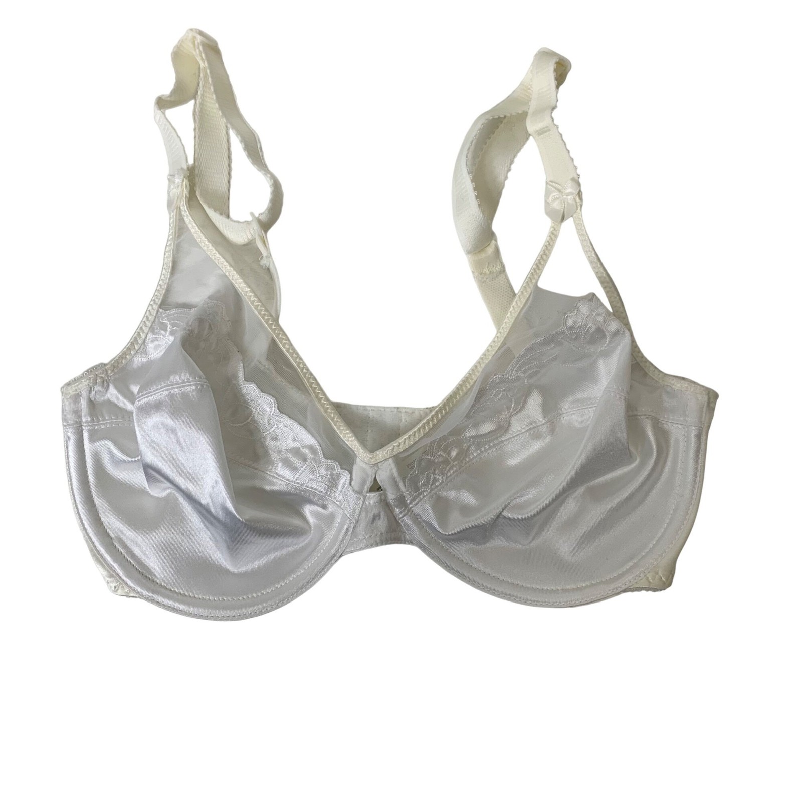 VTG 80s Bali Bra 34C White Satin Lace Underwire Sheer Romantic Bridal