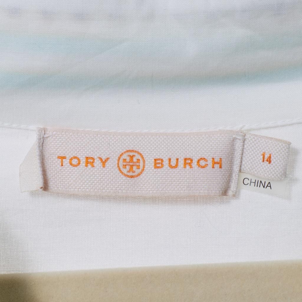 Tory Burch Mint Green Embroidered Cotton Tunic Blouse Loose Fit 14