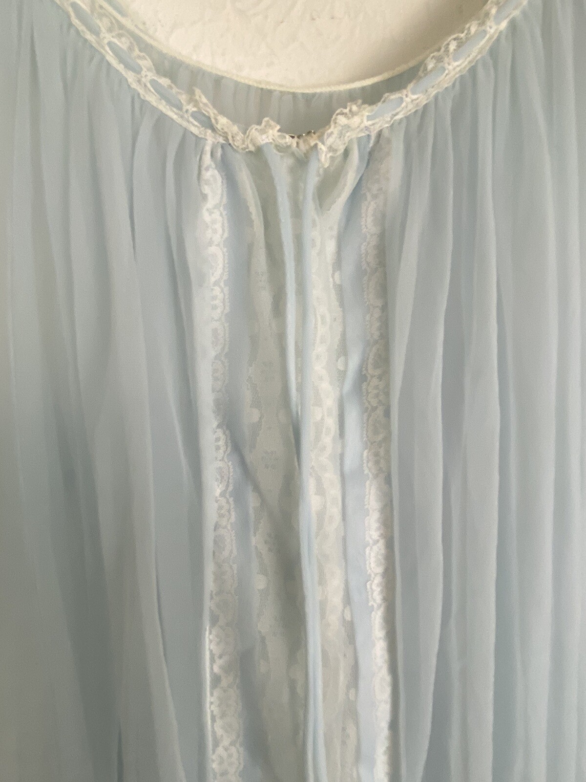 Bliss Elaine Womens Robe Size Large Blue Open Front with Tie Lace Sheer Vintage