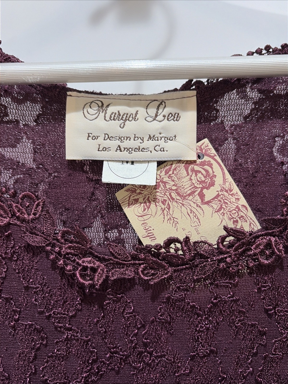 VTG NWT Margot Lea Dress Size Medium Lace Accents Burgundy Maxi Long Sleeve USA