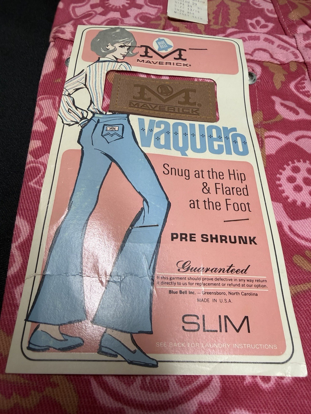 Vtg! 70s Maverick Vaquero Bell Bottom Jeans Pink Floral Deadstock NOS 13/14