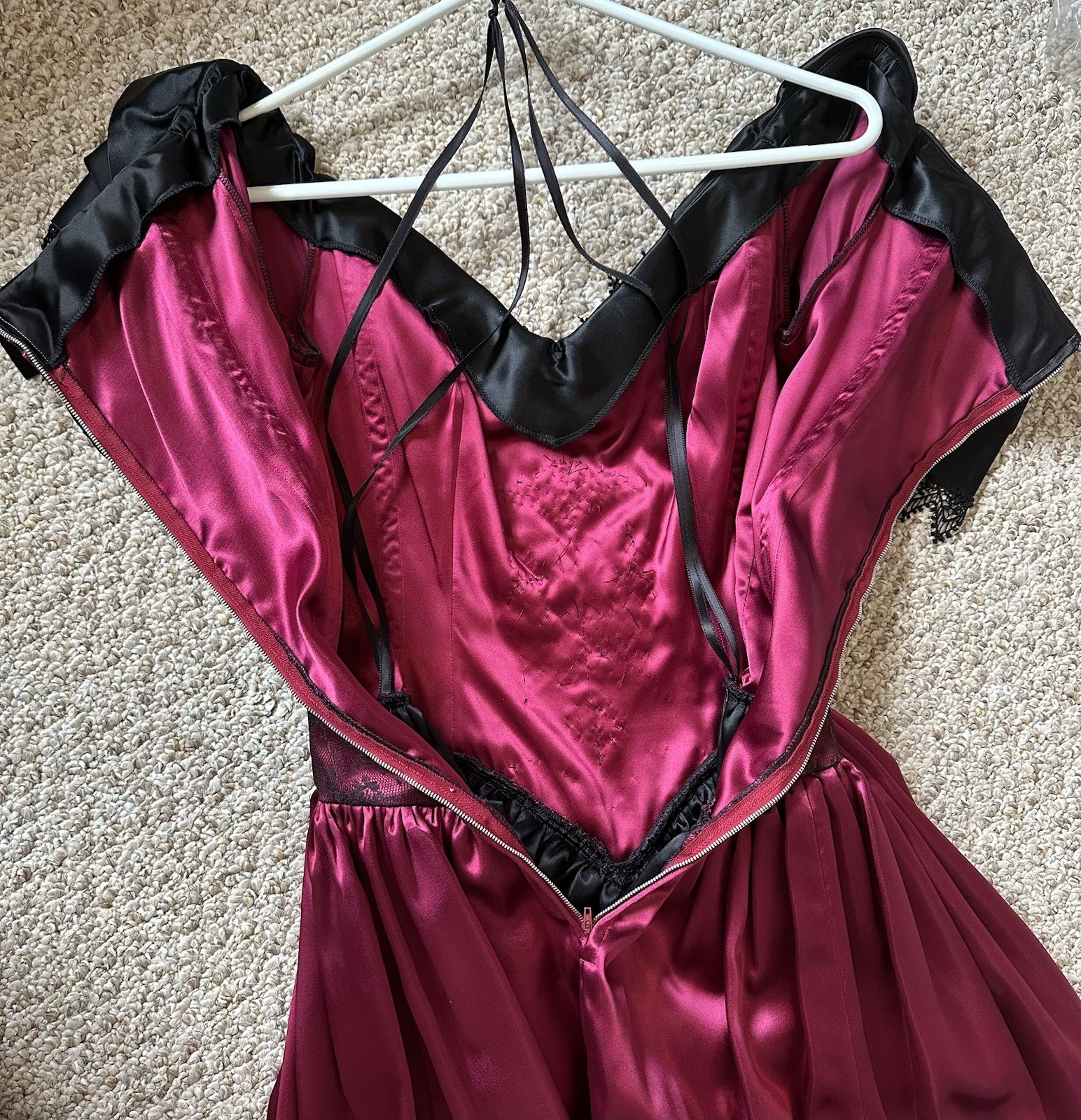 Gorgeous Vintage Burgundy & Black Evening Gown W/Hand Sewn Beading/Corset bodice