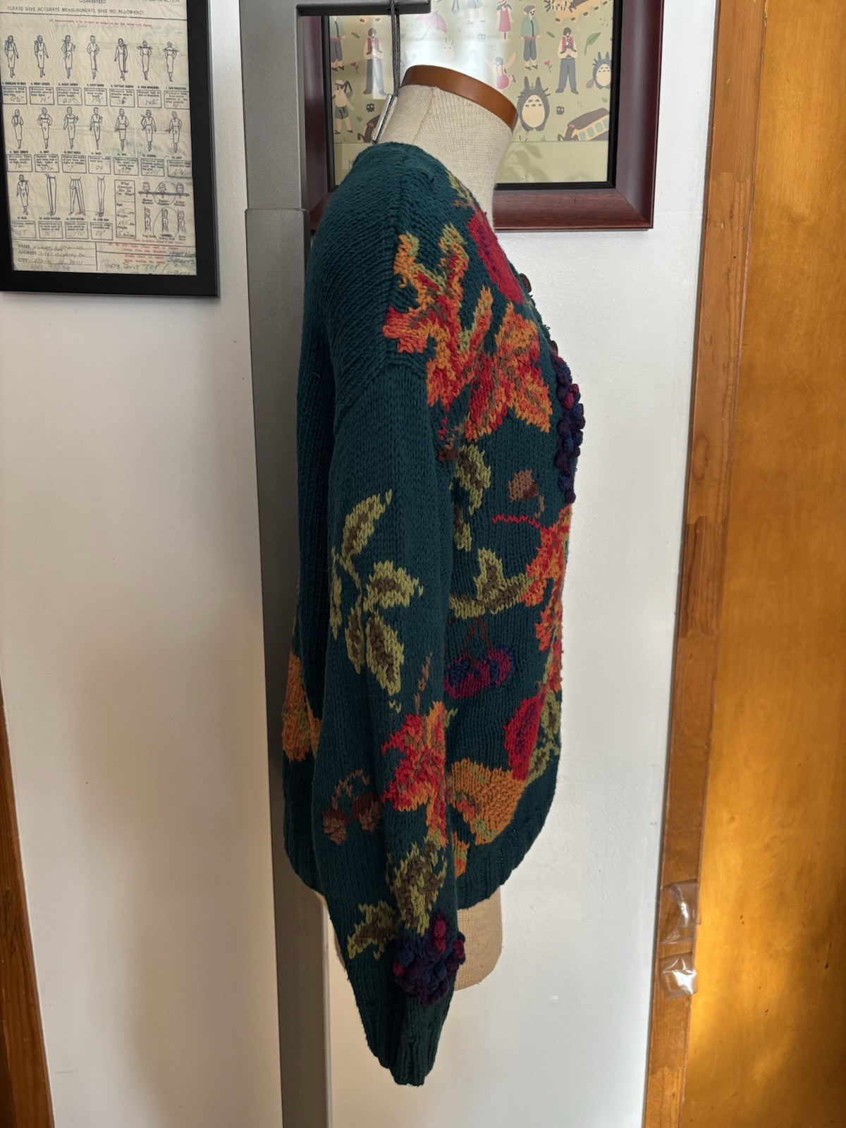 VINTAGE: ROBERT SCOTT Fruit Grapes Cotton/Ramie Cardigan *SZ. PM (TEAL MULTI)