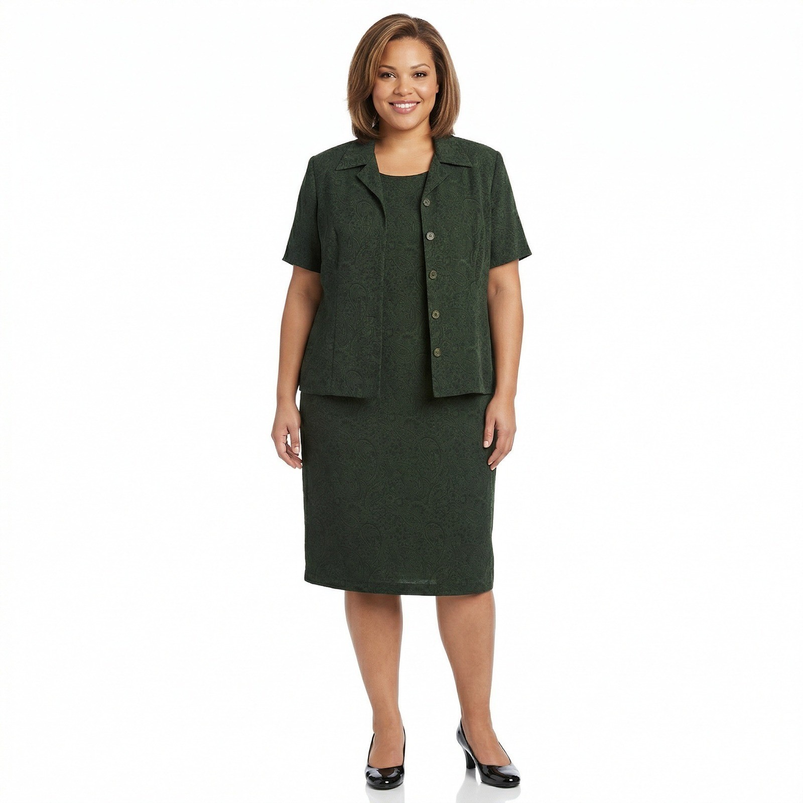 Vintage 90s Sheri Martin Woman Green Paisley Jacquard Dress & Jacket Set 18W