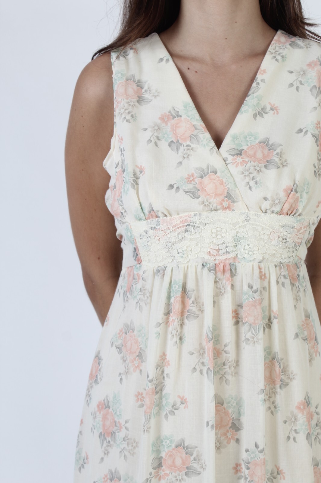 Vtg 70s Romantic Floral Bouquet Boho Hippie Summer Festival Sun Maxi Dress