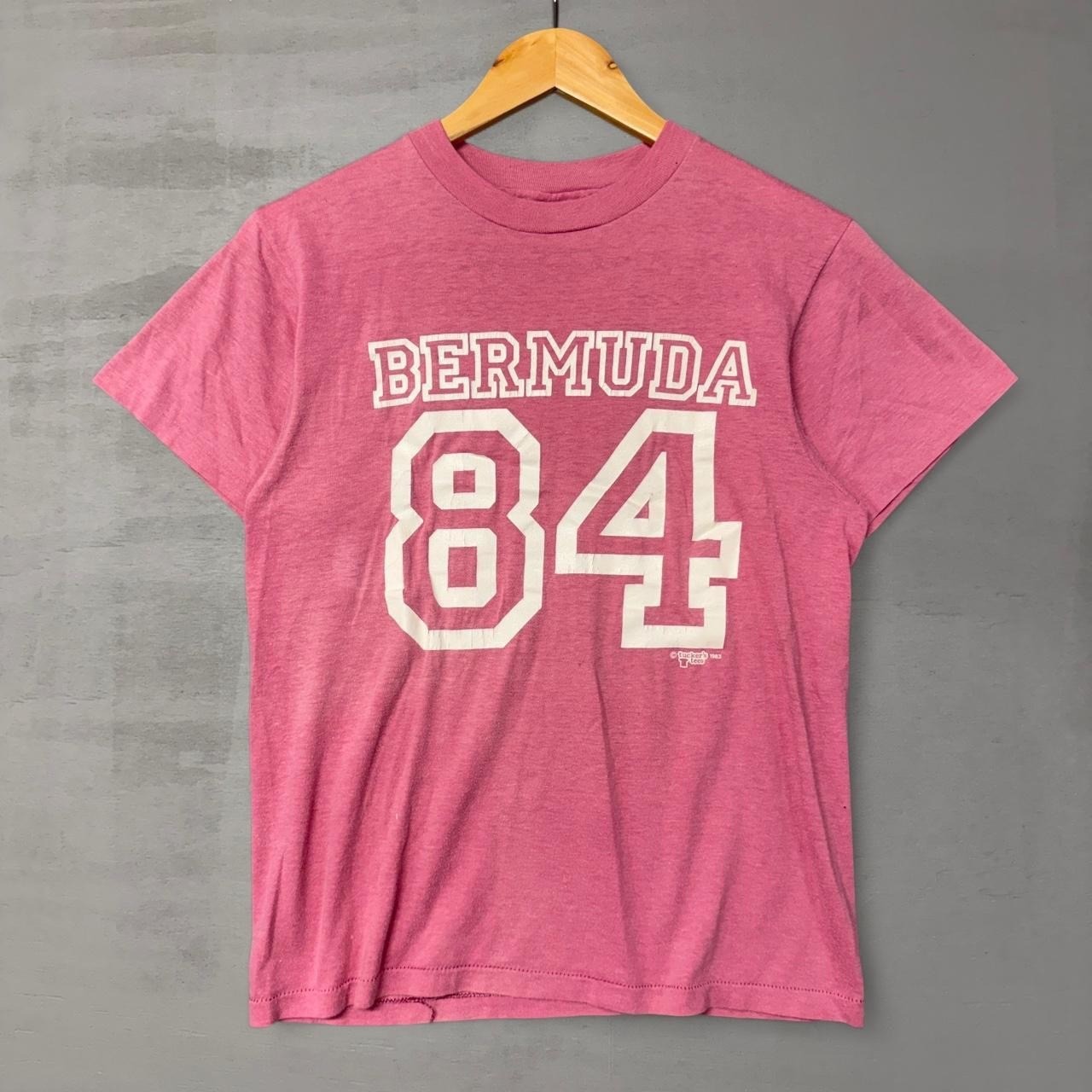 True Vintage Hanes T-Shirt Pink Bermuda 84 80s Single Stitch Medium