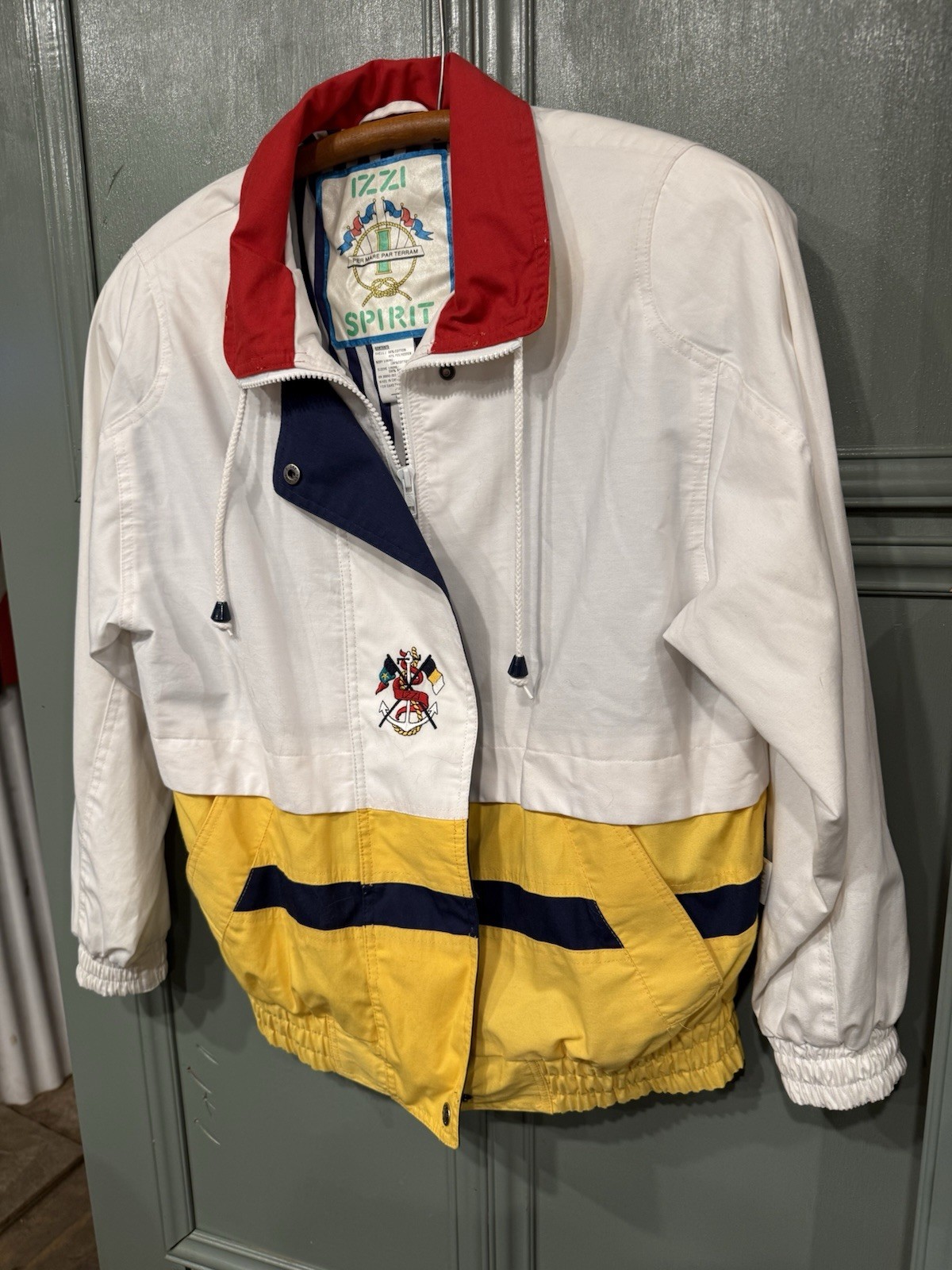 Vintage Coastal 90s Y2K Izzi Spirit Blue Yellow & White Nautical Jacket Size S