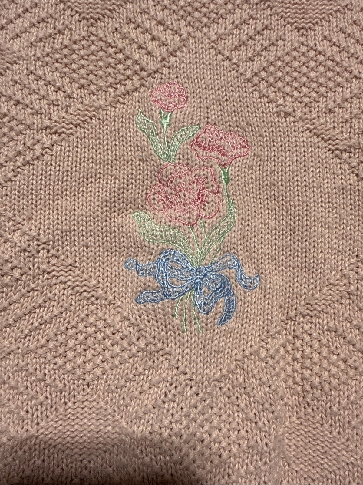 VTG 80’s American Pride Pink Floral 3D Textered Knit Short Sleeve Sweater L