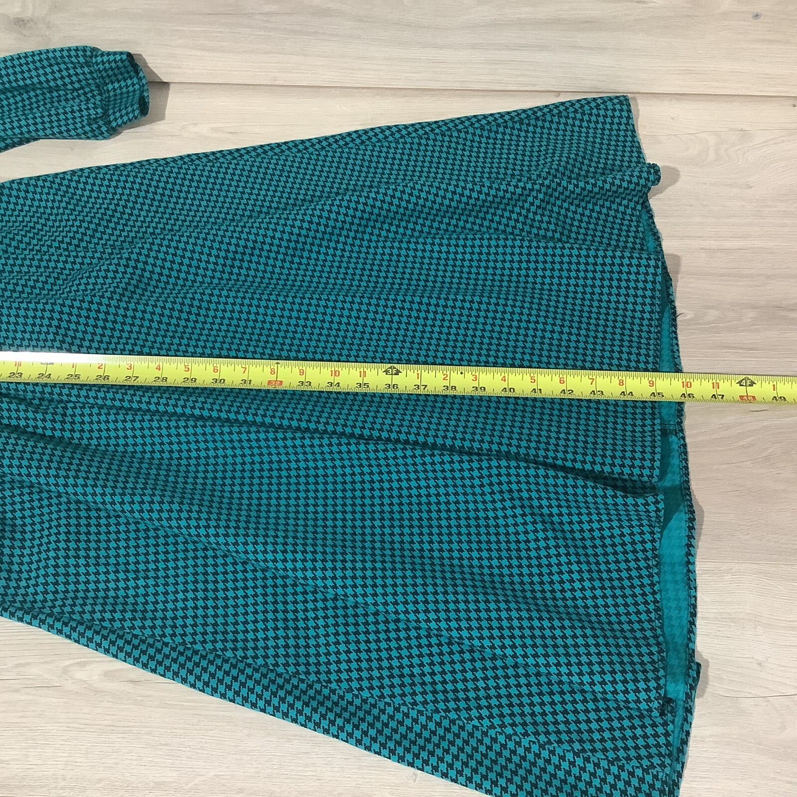 Vintage Via Sant Andrea Dress Jade Green Houndstooth 1/2 Button Peasant Sz12 USA