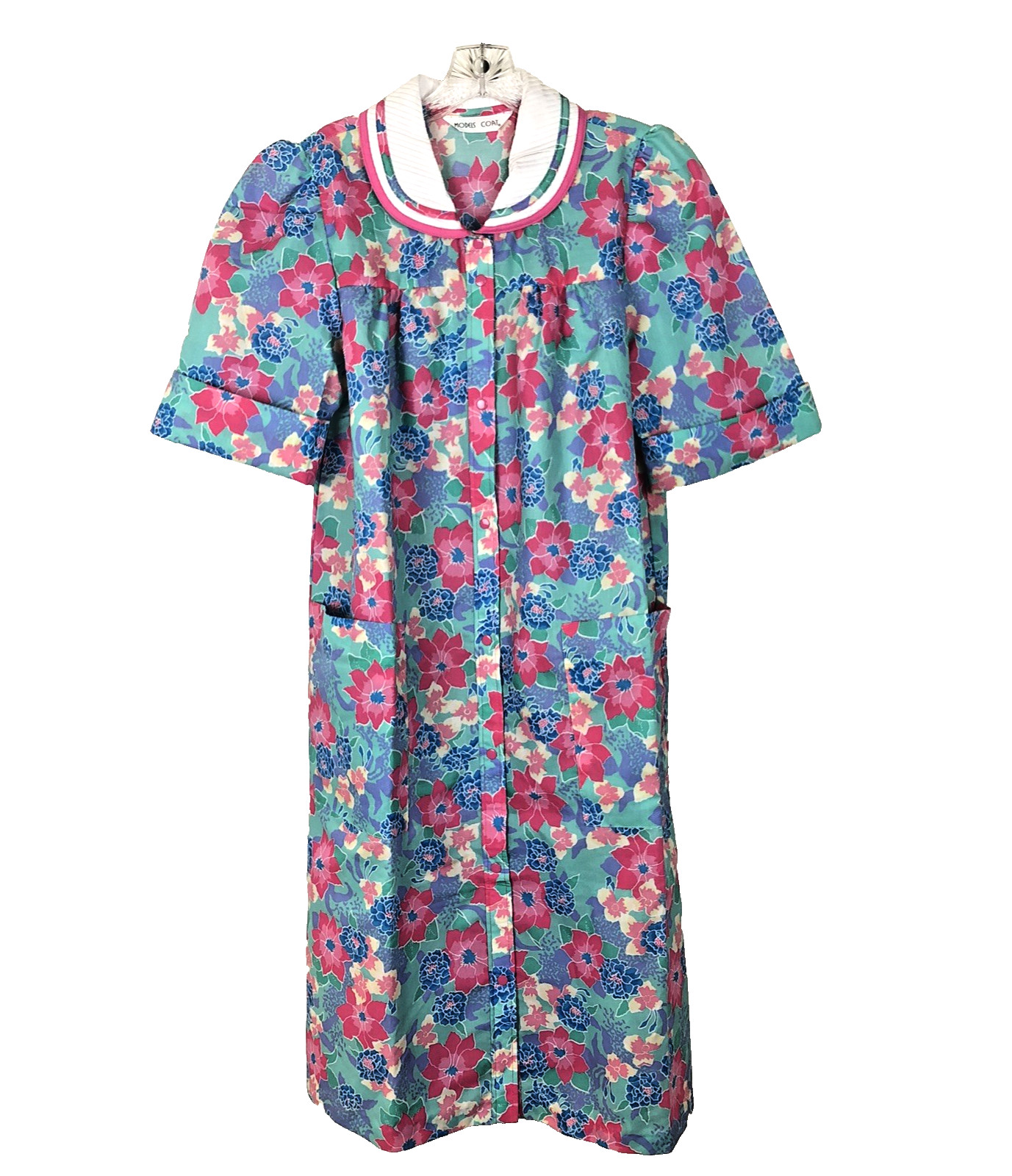 Vintage House Dress Medium Large Colorful Snap Front Pockets Floral MODELS COAT
