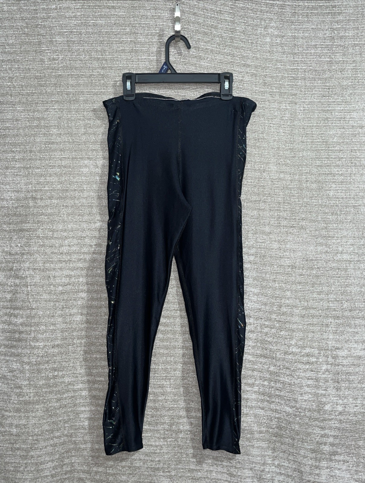 Vintage Black Satin Glitter Shiny Spandex Tight Disco Pants Dance High Waist M .
