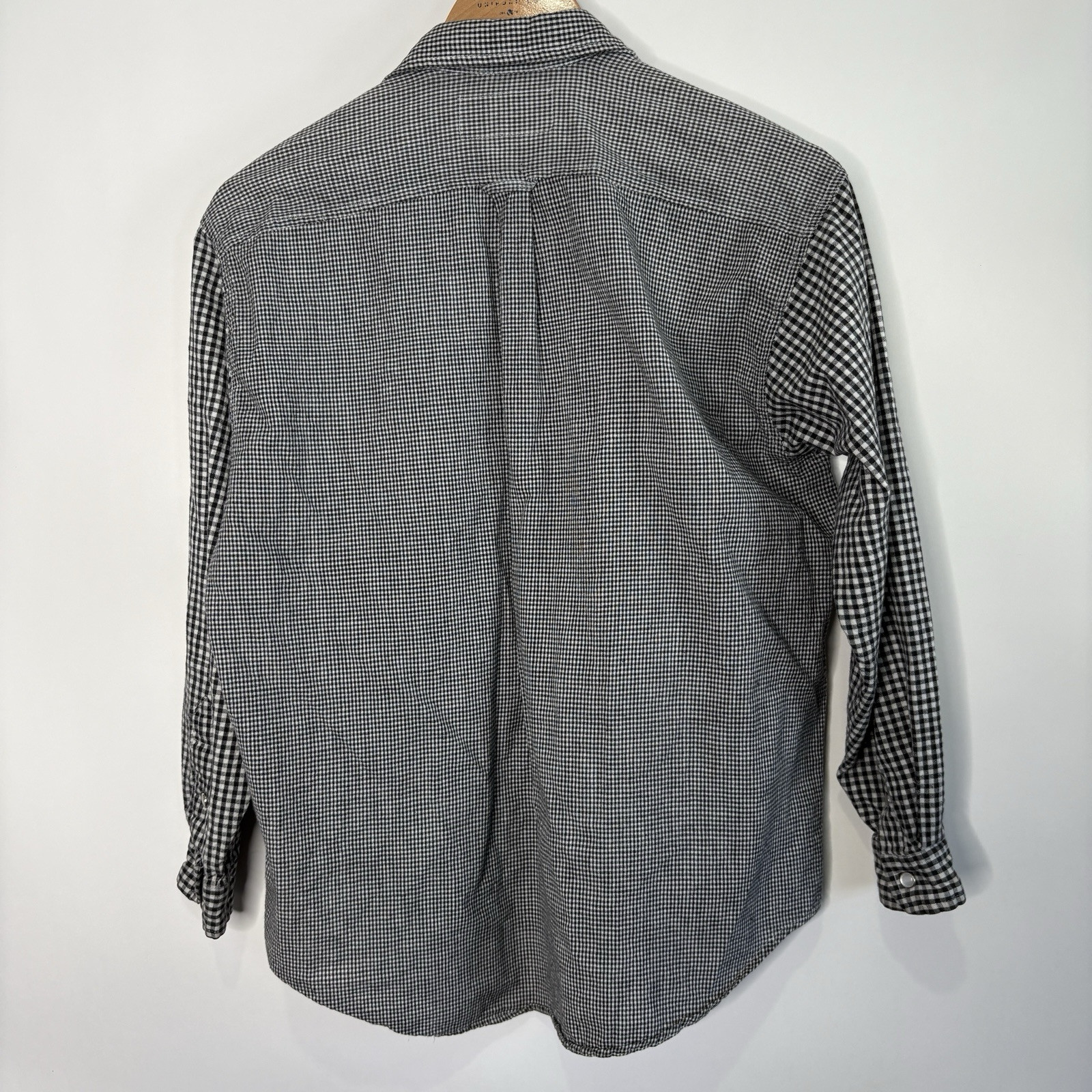 Vintage Bonjour Button Up Gingham Plaid Black White Long Sleeve Womens size M