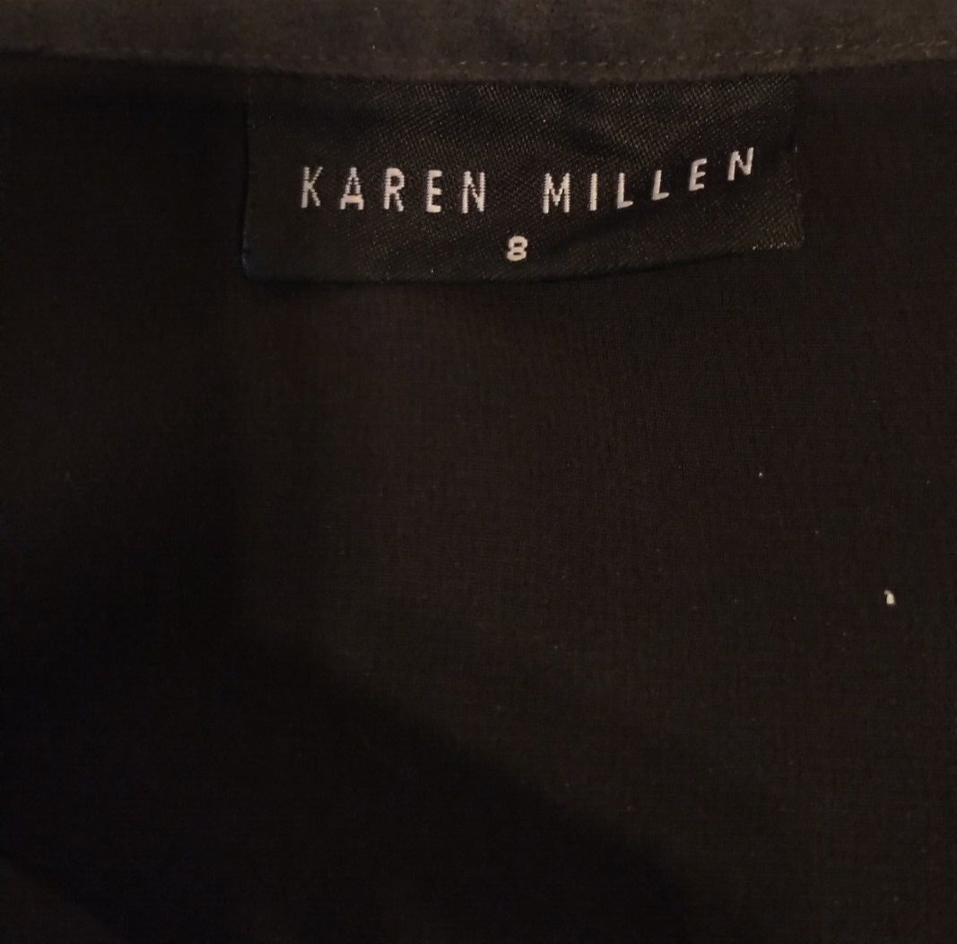 VINTAGE 2000S KAREN MILLEN SUEDE ROSE KNEE-LENGTH SKIRT FLOWER APPLIQUES UK8 US4