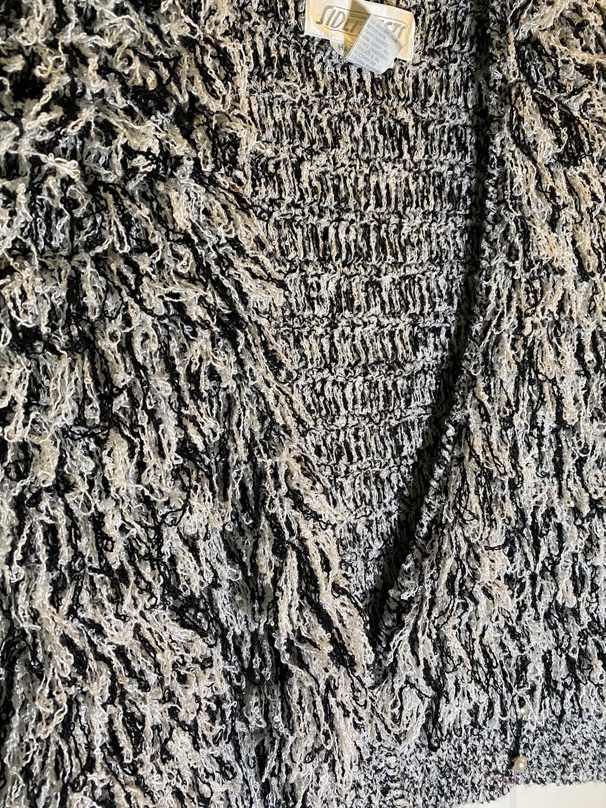 Vintage SIDE EFFECTS Hand Crochet Sweater Women Small Eyelash Knit Fluffy Fuzzy