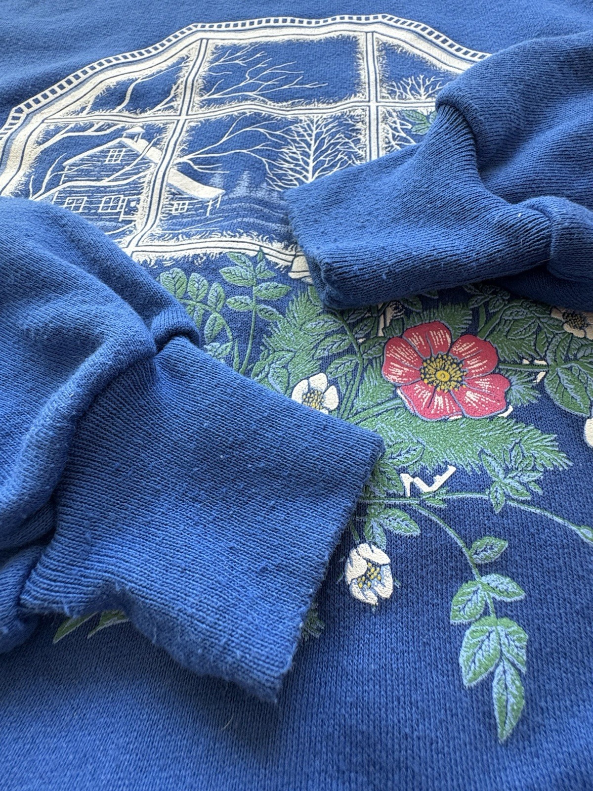 Vintage Morning Sun 90s Streetwear Women XL Farmhouse Flower Sweatshirt Blue USA