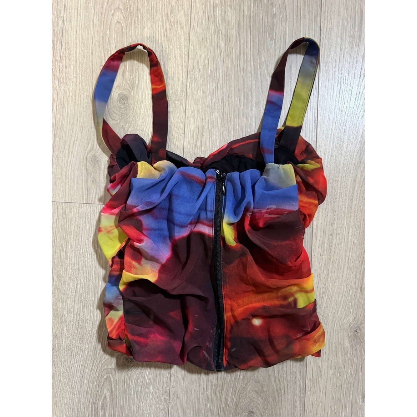 House of CB Multicolor Draped Chiffon Cami in Red, Blue, Yellow, Green, Purple
