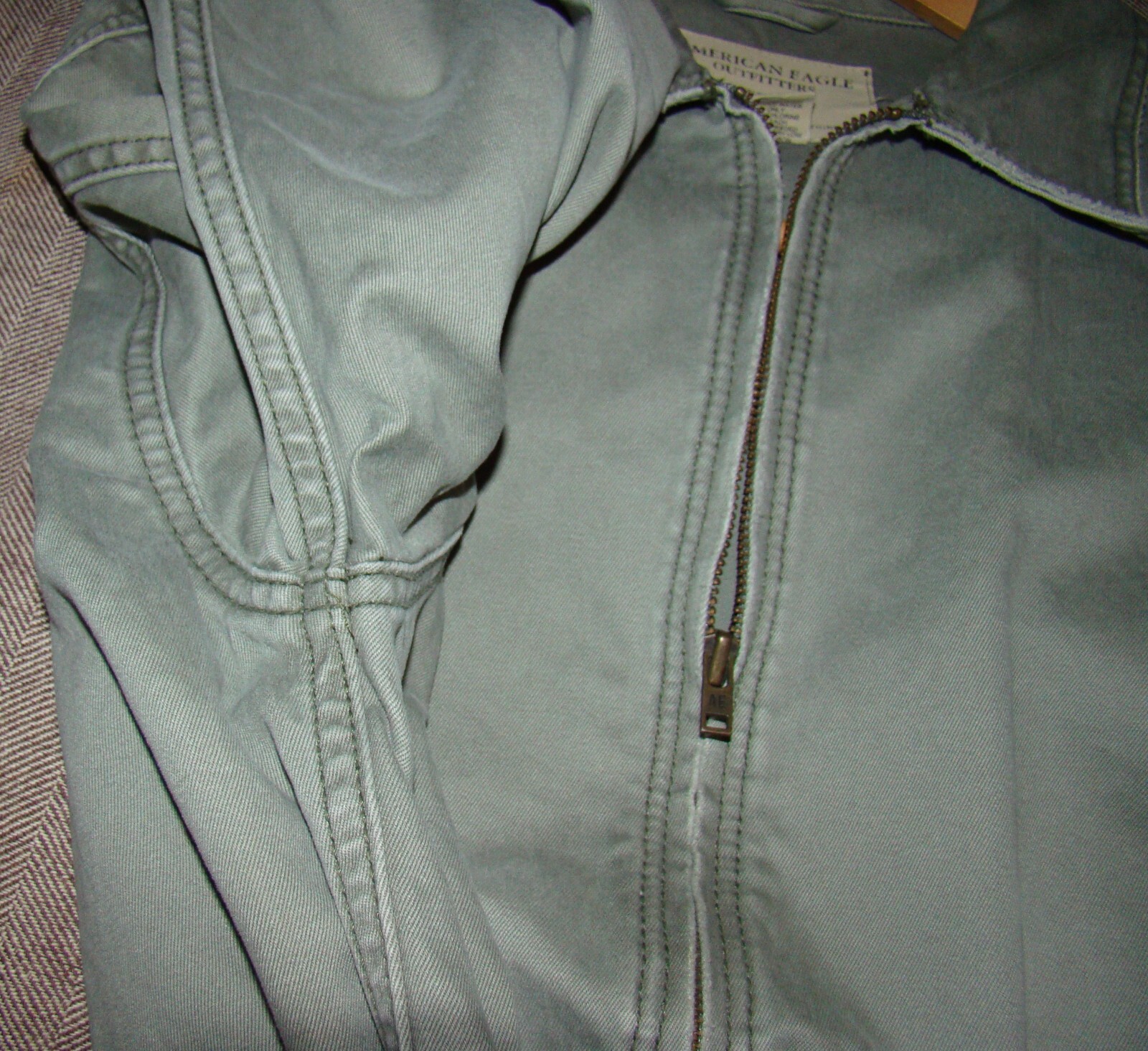 Sm Zipper Pockets Cotton Pale Tinted Army Green American Eagle Jacket