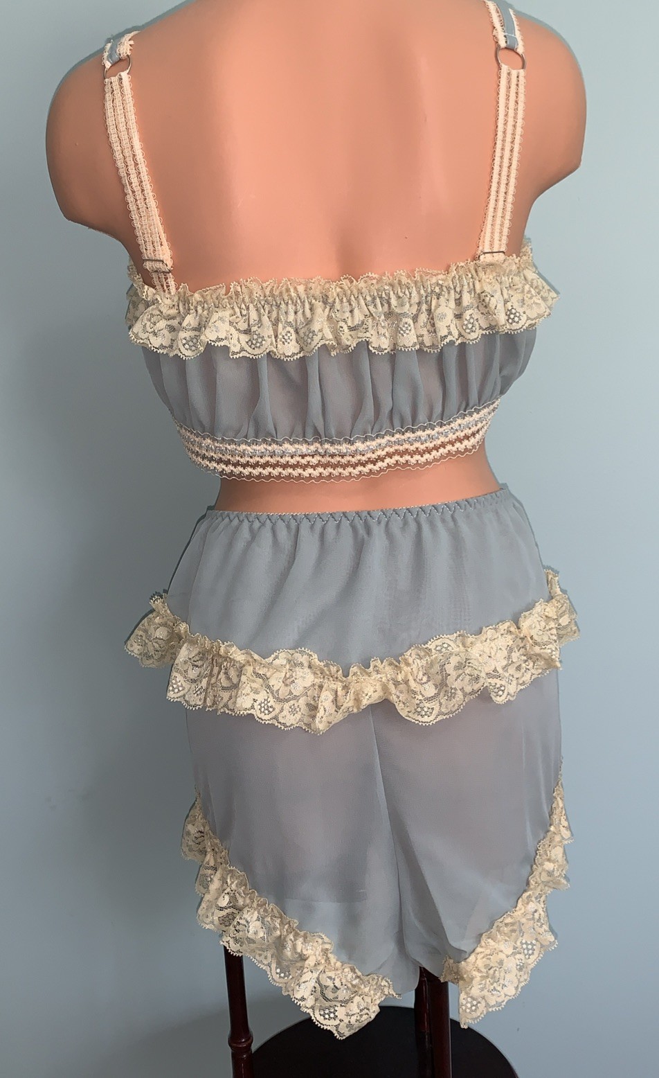NEW Sheer Chiffon Lingerie Set 1X Bloomers Panties and Cami Top Frilly