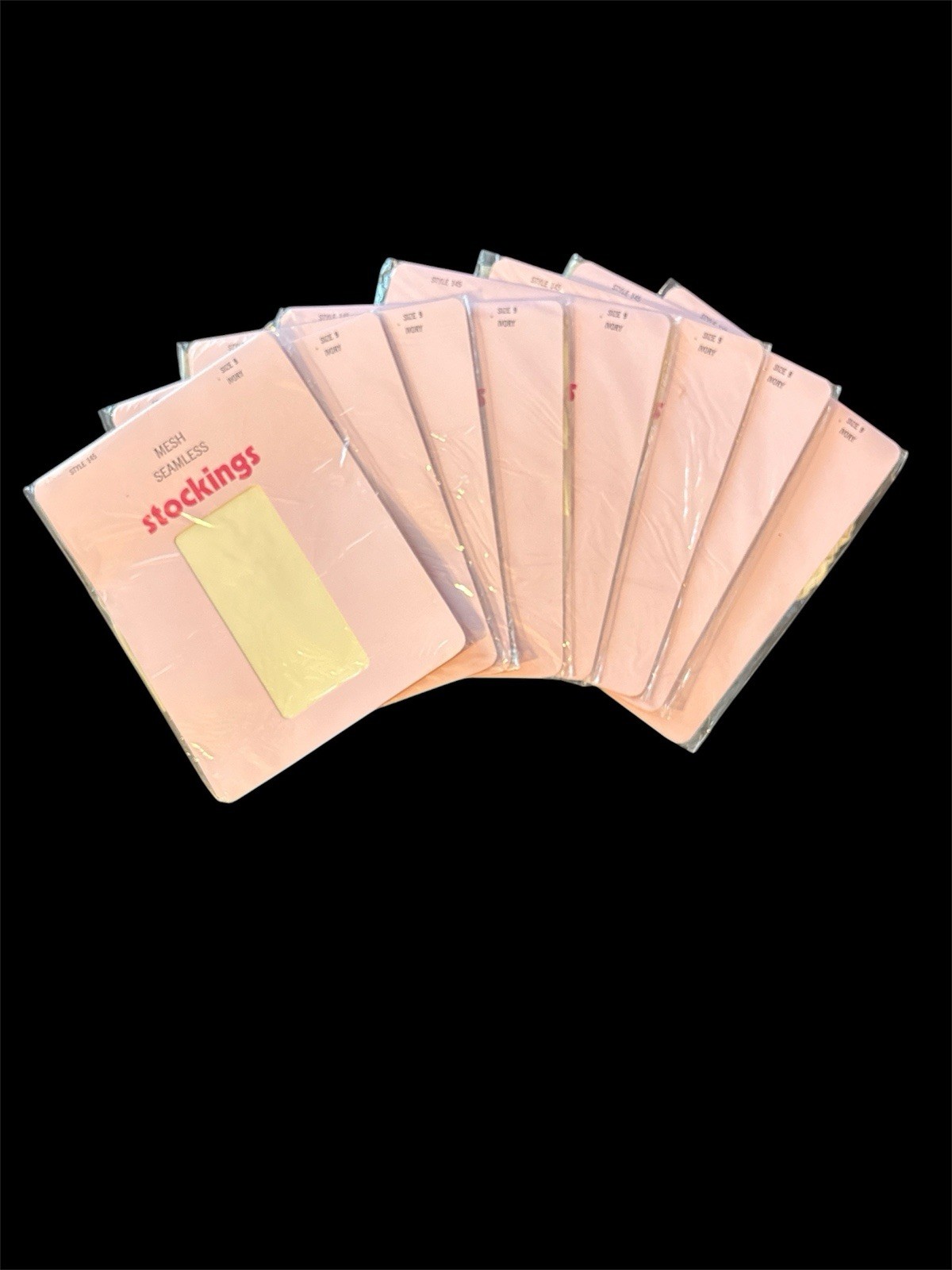 Vintage Mesh Seamless Nylon Stockings Ivory Size 9 Lot Of 8 Pair NOS B3-1