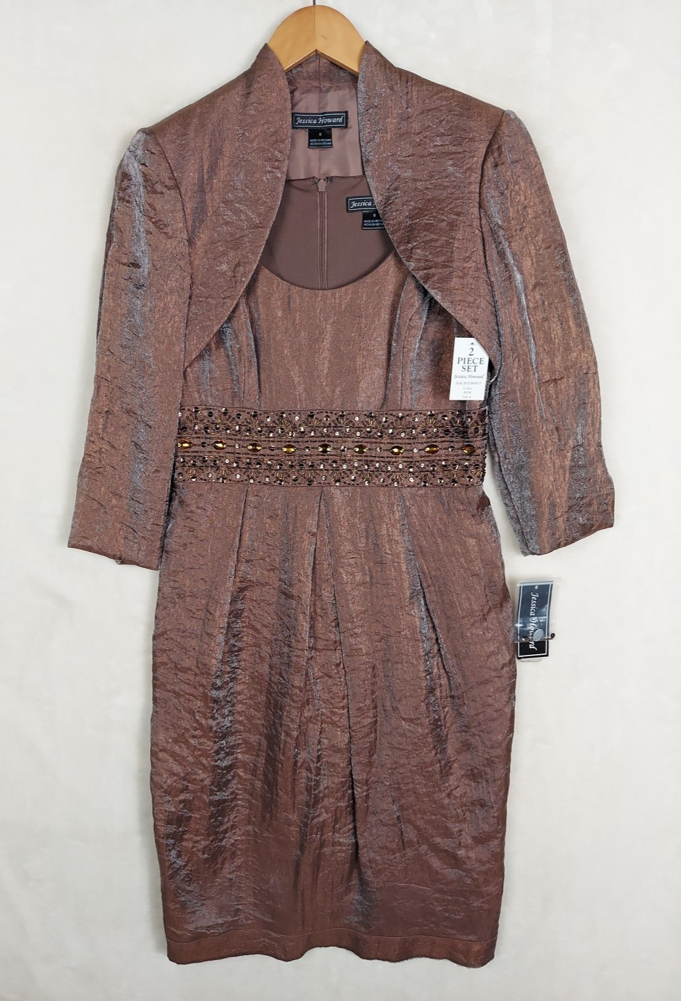 Vintage Jessica Howard 2PC Dress Womens 6 Beaded Cocktail Wedding Evening