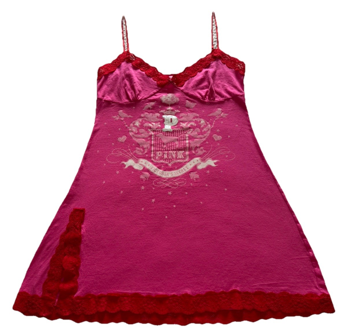 💕Vintage Victoria’s Secret PINK Bling Logo Babydoll Slip Dress-Red/Pink-M💕