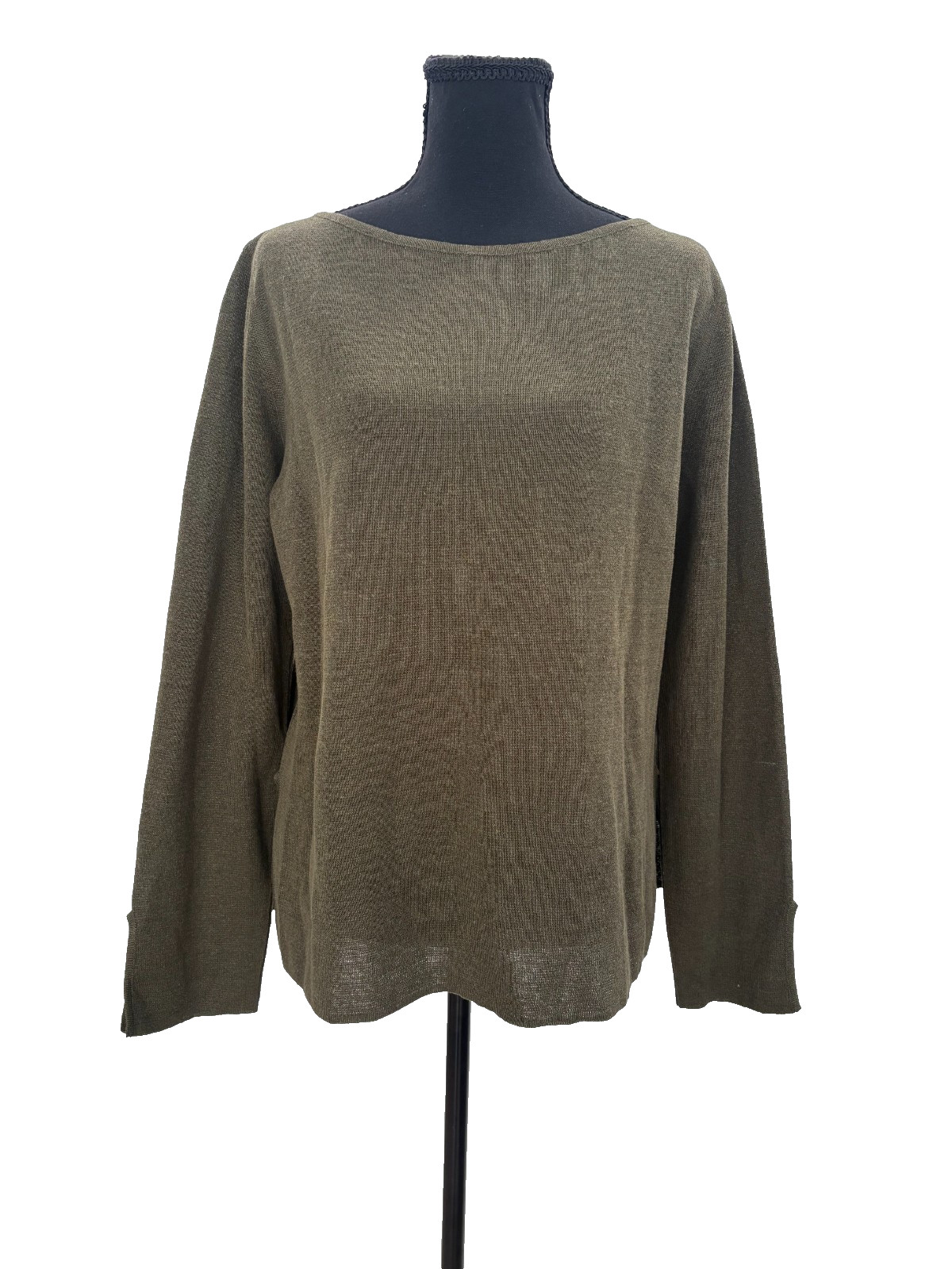 VTG YSL Yves Saint Laurent Olive Green Linen Silk Blend Lightweight Sweater