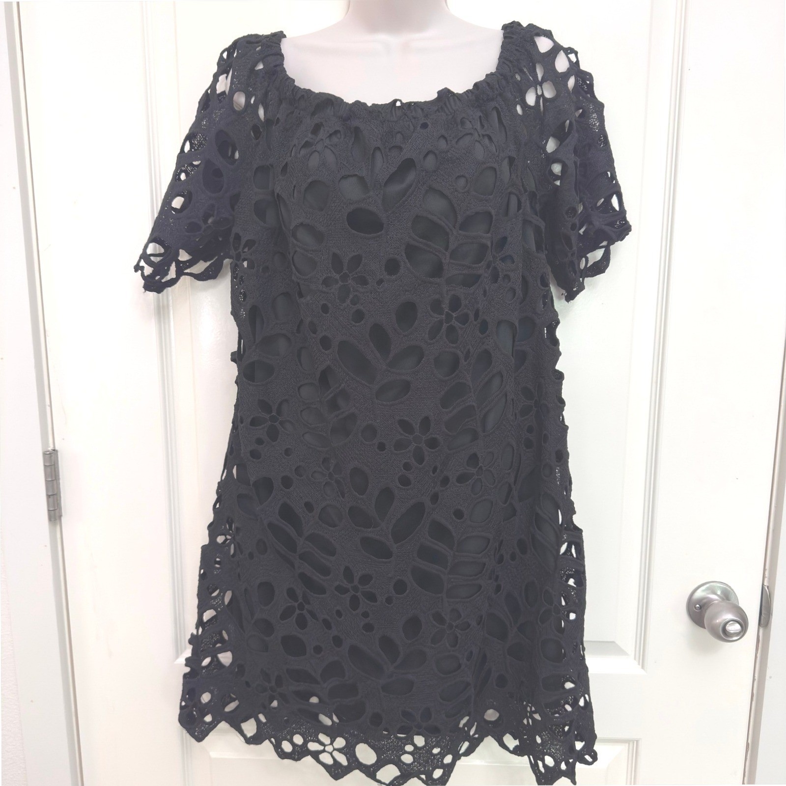 PRETTYGARDEN Women’s XL Black Floral Cutout Lace Shift Dress NWT Modest