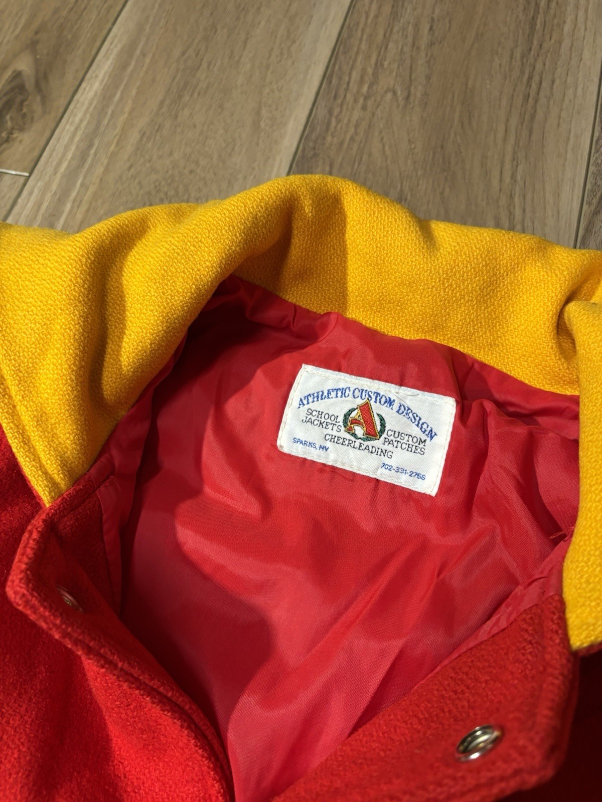 Vintage Letterman Jacket Red Yellow Trojan Woman’s Size L/XL Sailor Collar
