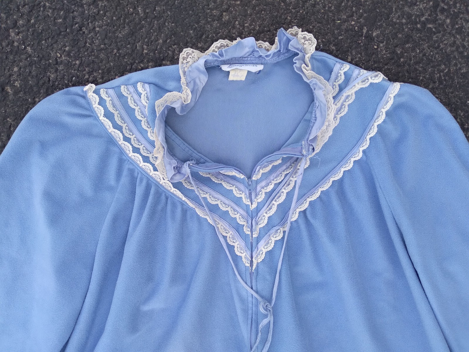 Vintage Tiffany Night Gown Loungewear Medium Blue Lace Sleep Wear Pockets