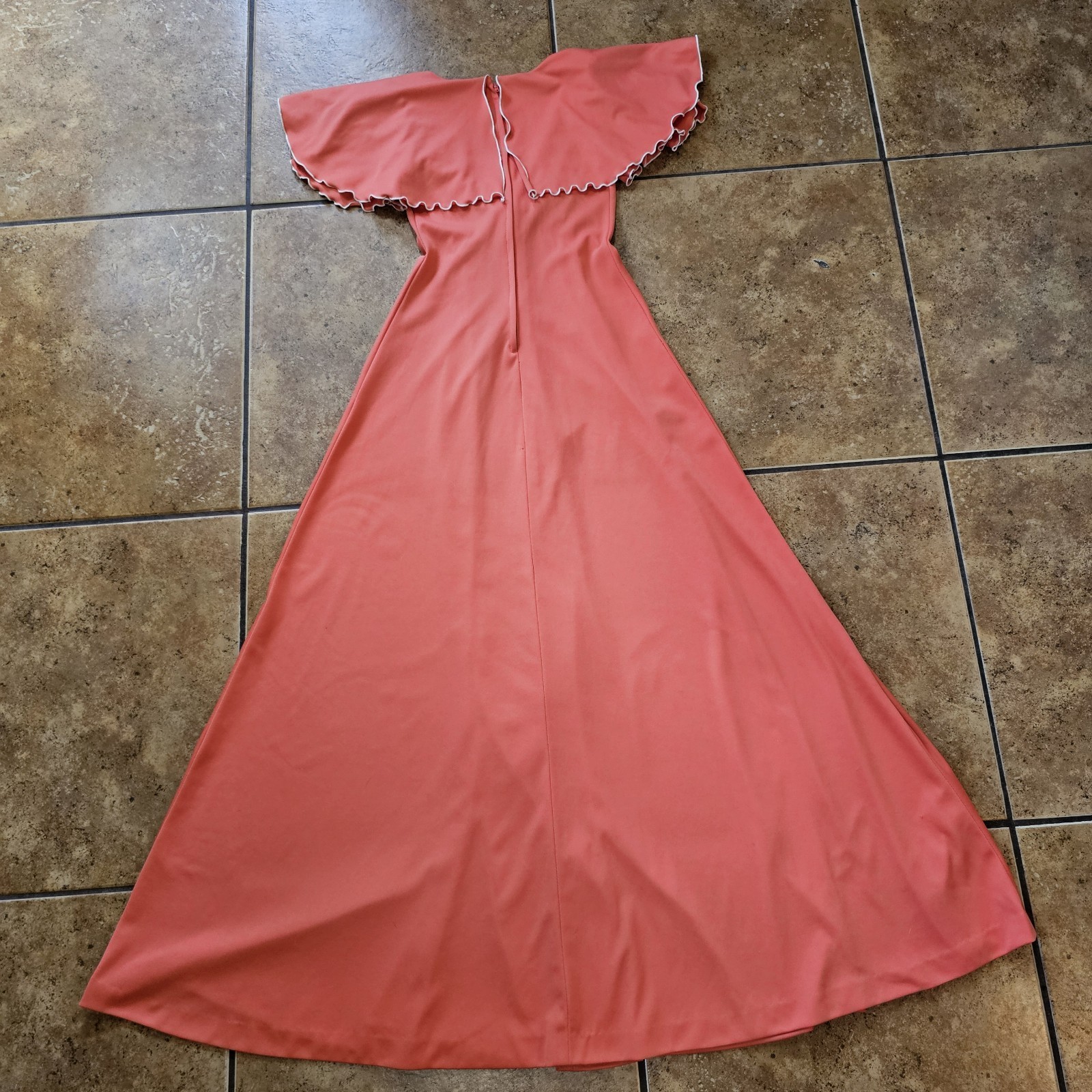 Vintage 70s Maxi Dress Boho Flowy Peach Ruffles Union Made Romantic Coquette