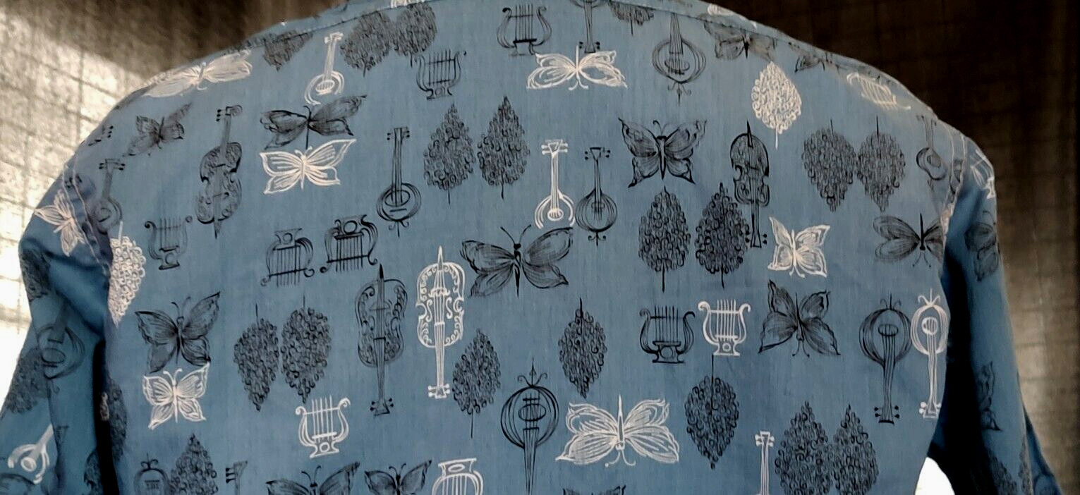 1960s MCM Women’s TOP NOVELTY PRINT, Butterflies & string inst MISS FASHIONALITY
