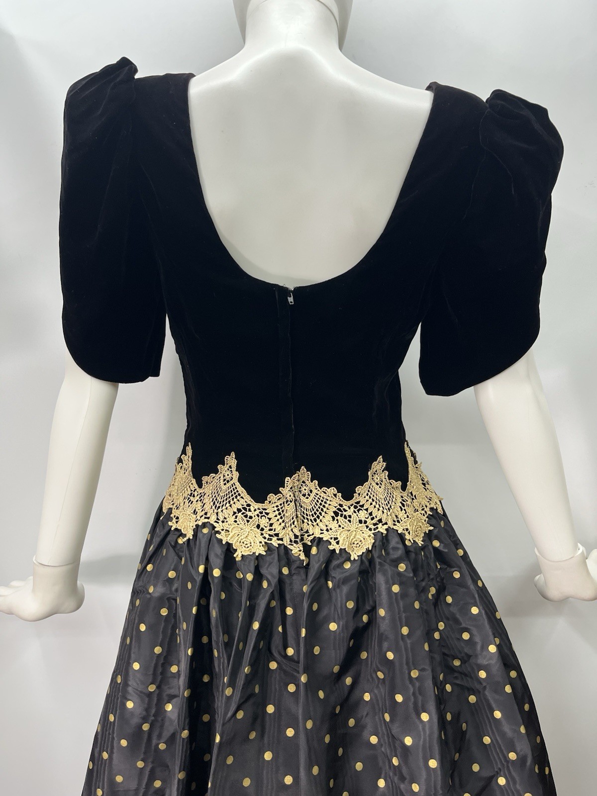 Vtg Scott McClintock Gunne Sax Black Gold Velvet Tafetta Gown Dress Crinoline M