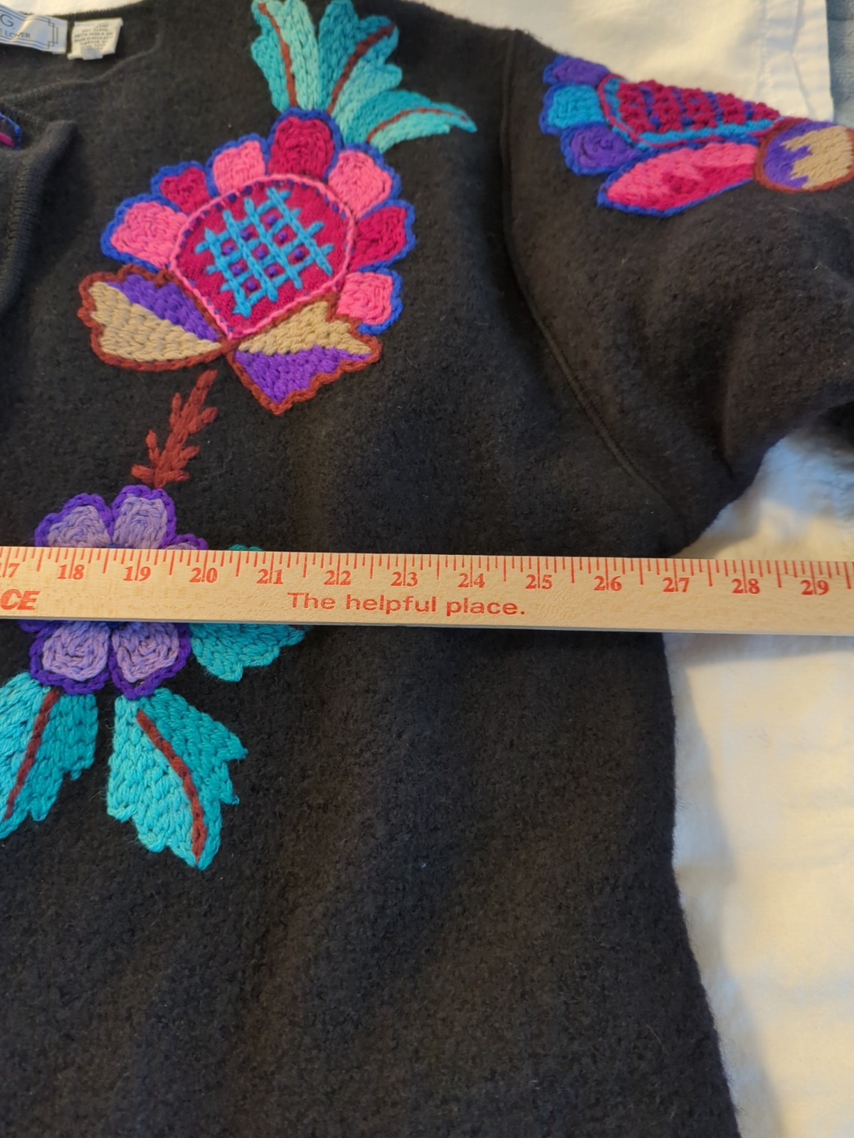 80’s Vtg Catharine Lover Wool Coat Sweater L SSG Embroidered Made in Hong Kong
