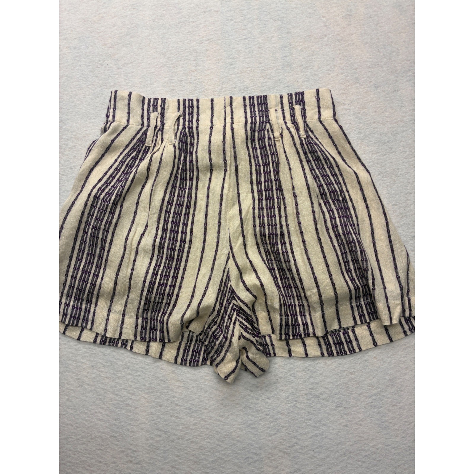 Flowy Beach Shorts Coastal Grandma Boho Striped High Waist – Small Cream
