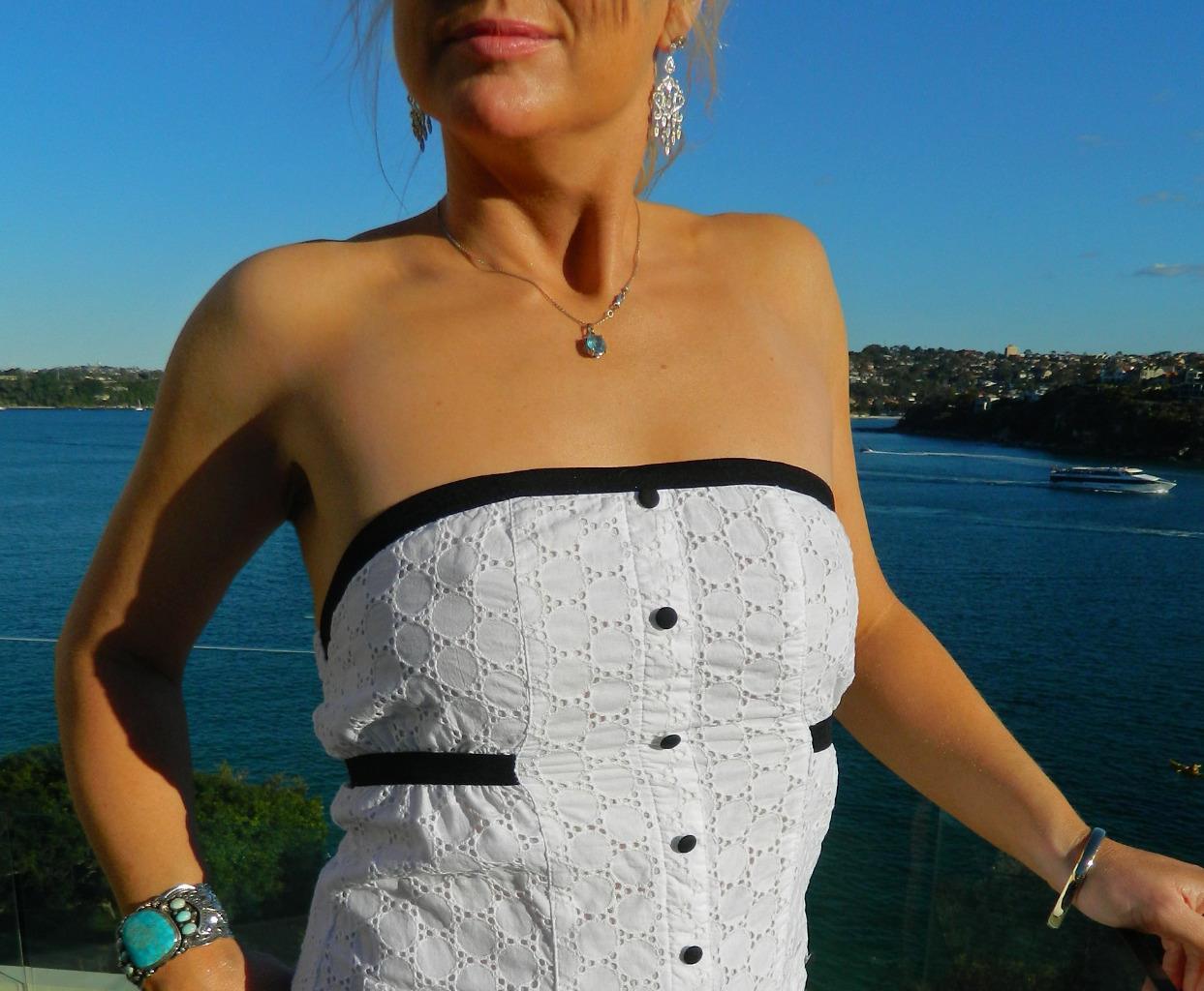 VINTAGE Bardot Resort Glam Flirty Pin Up Sexy Strapless Dress