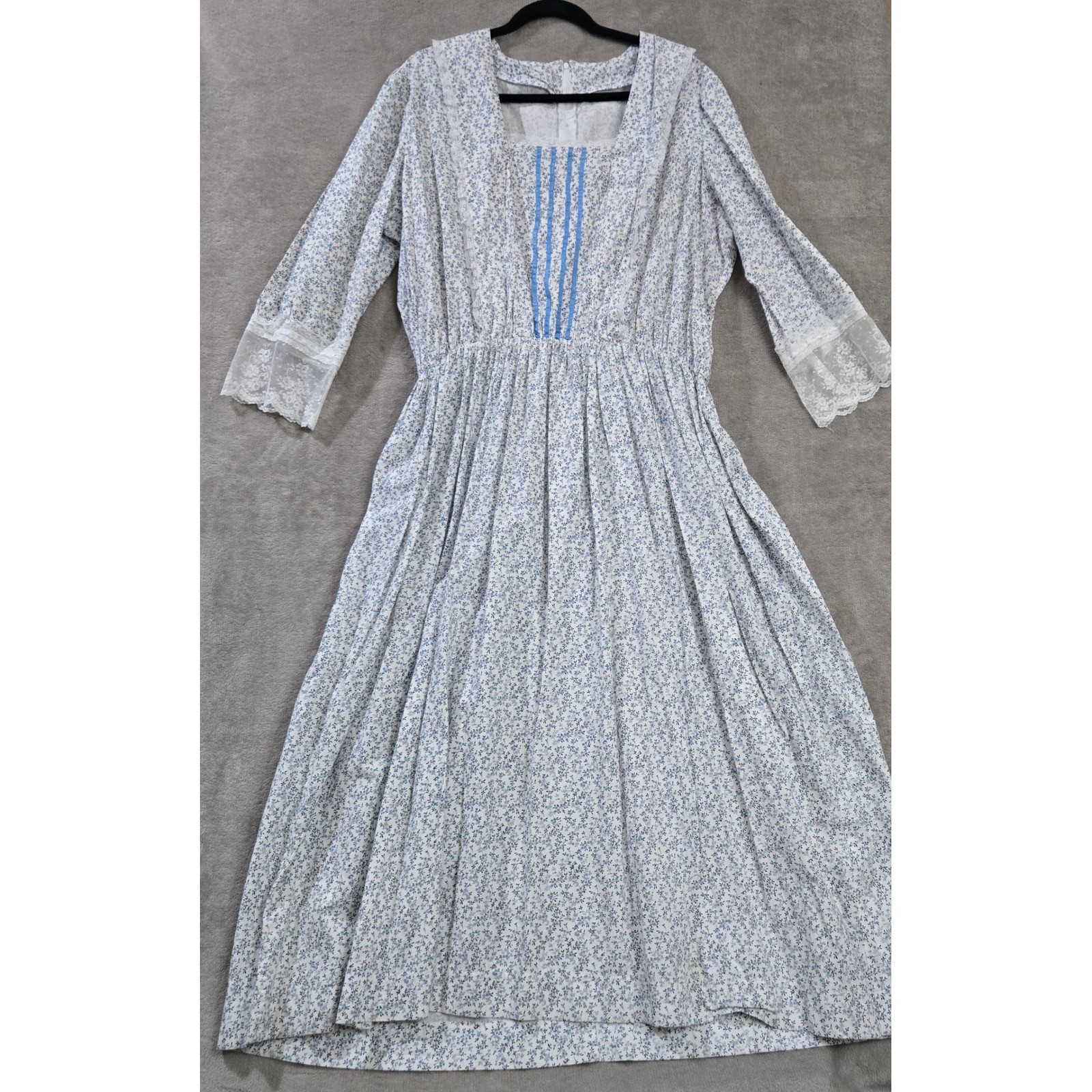 Vtg Prairie Dress Cottagecore Peasant Farmhouse Garden Party Dainty Floral Lace