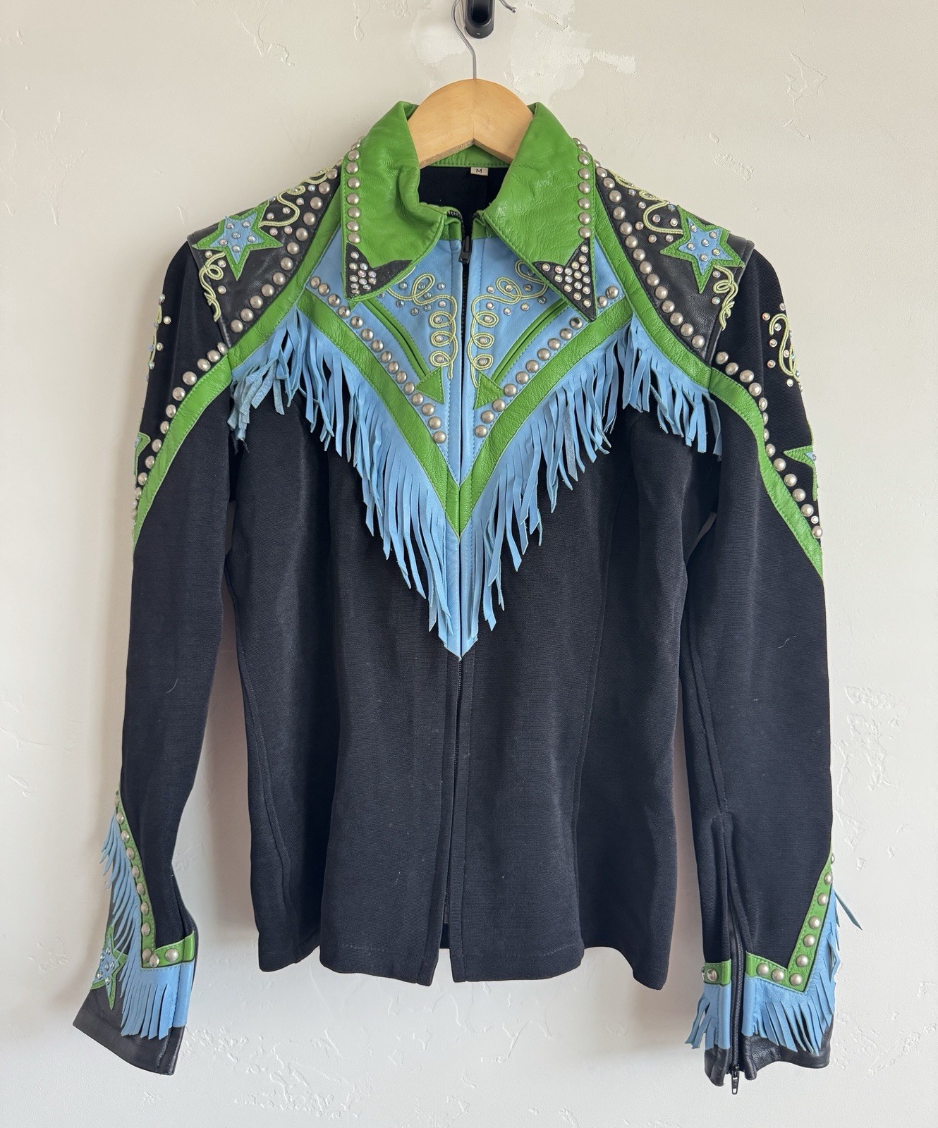 Vintage Custom Western Rodeo Queen Fringe Leather Studded Show Jacket M