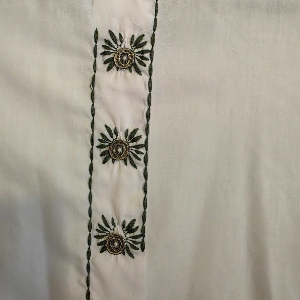 Vintage Hagro Country Trachten Blouse White Edelwiess Pewter Buttons Sz 14/Med